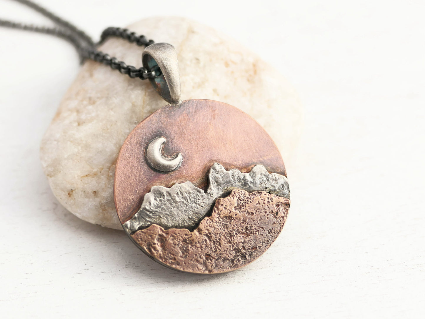 Mountain Pendant copper bronze and sterling silver