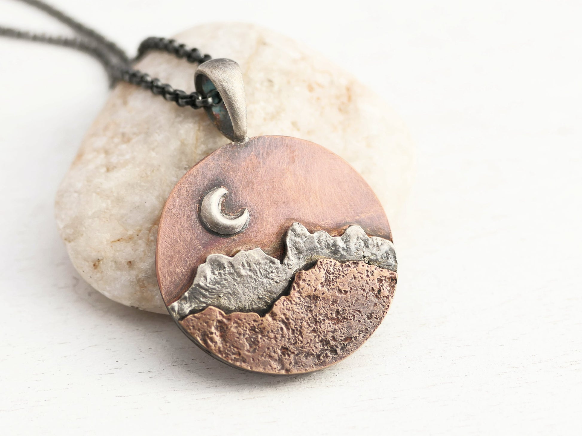 Mountain Pendant copper bronze and sterling silver