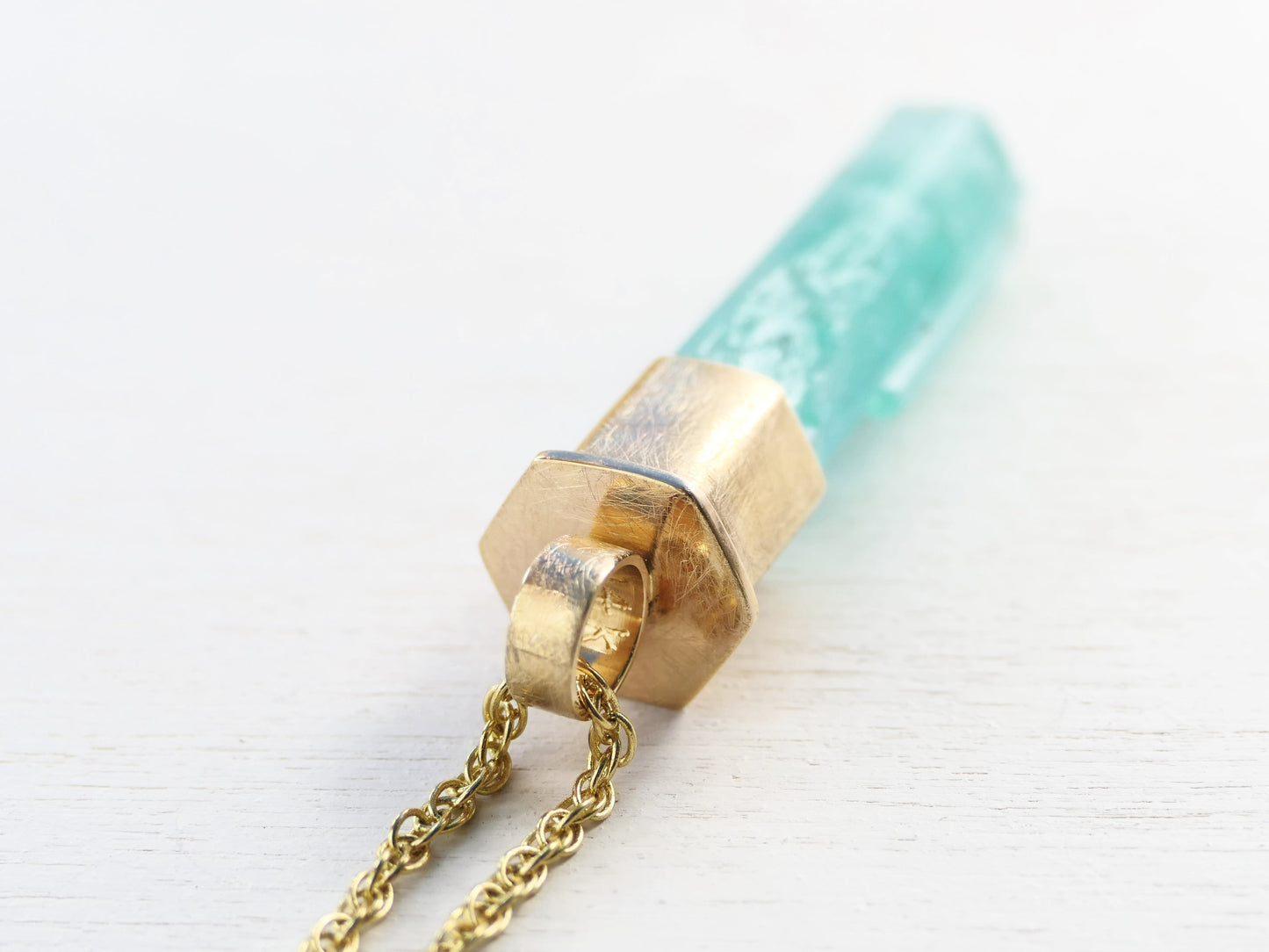 Vanadium Emerald crystal solid gold necklace