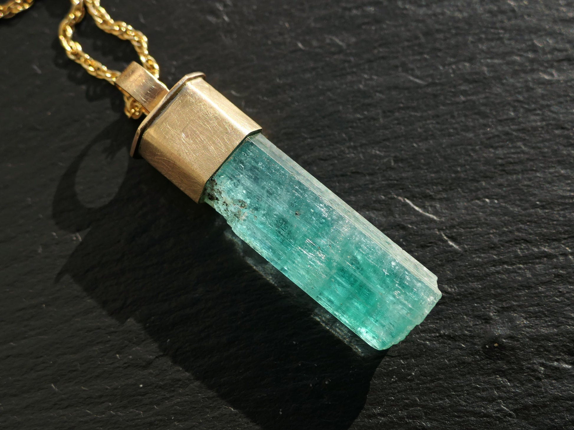 Large Emerald Crystal Necklace 14K gold