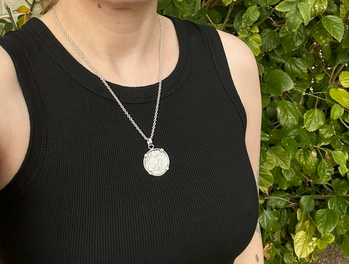 Silver Crusader coin necklace