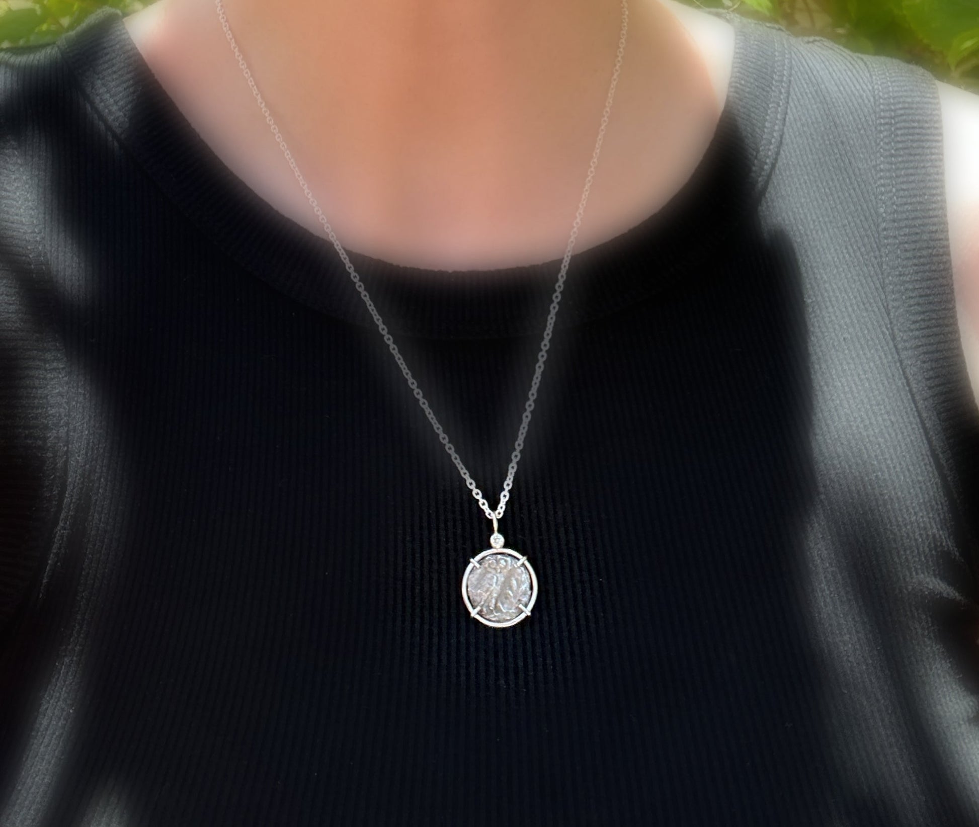 Athena owl coin necklace with diamond