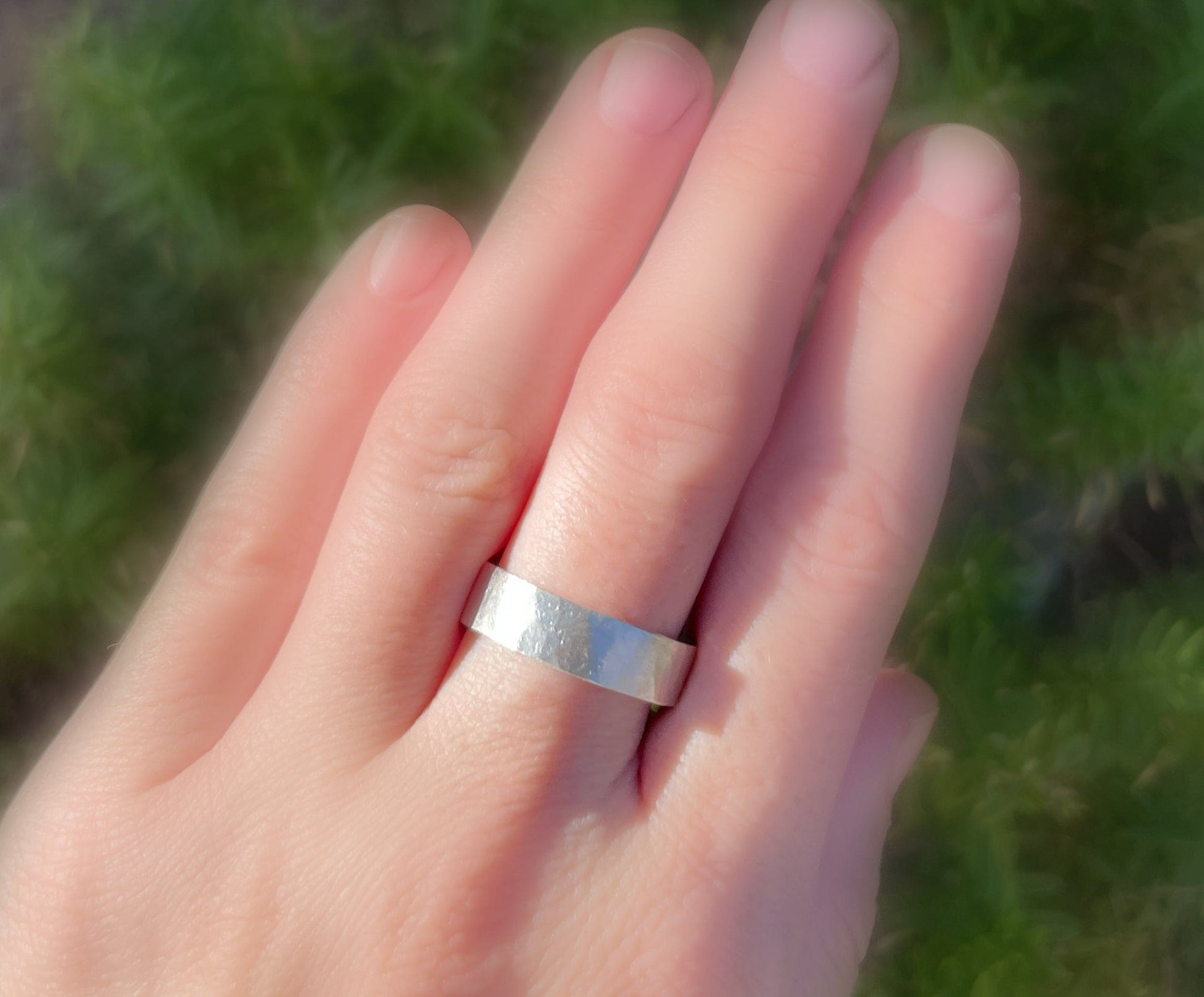 hammered silver band with hidden gemstone