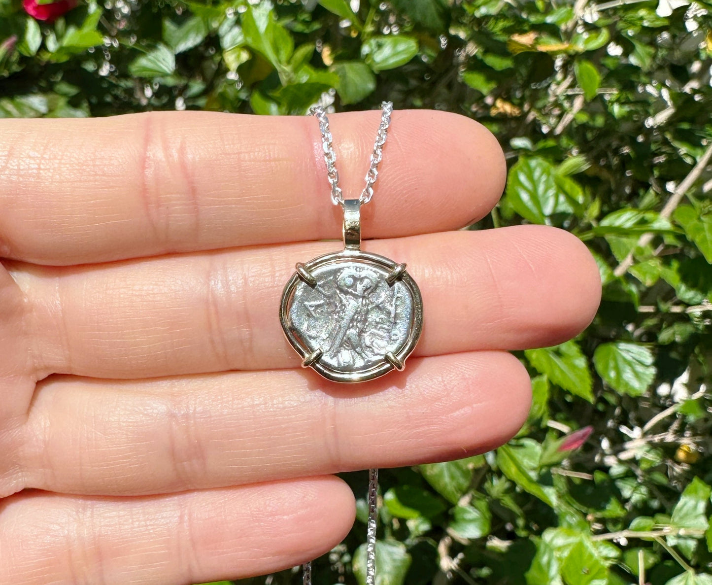 Athena owl coin necklace