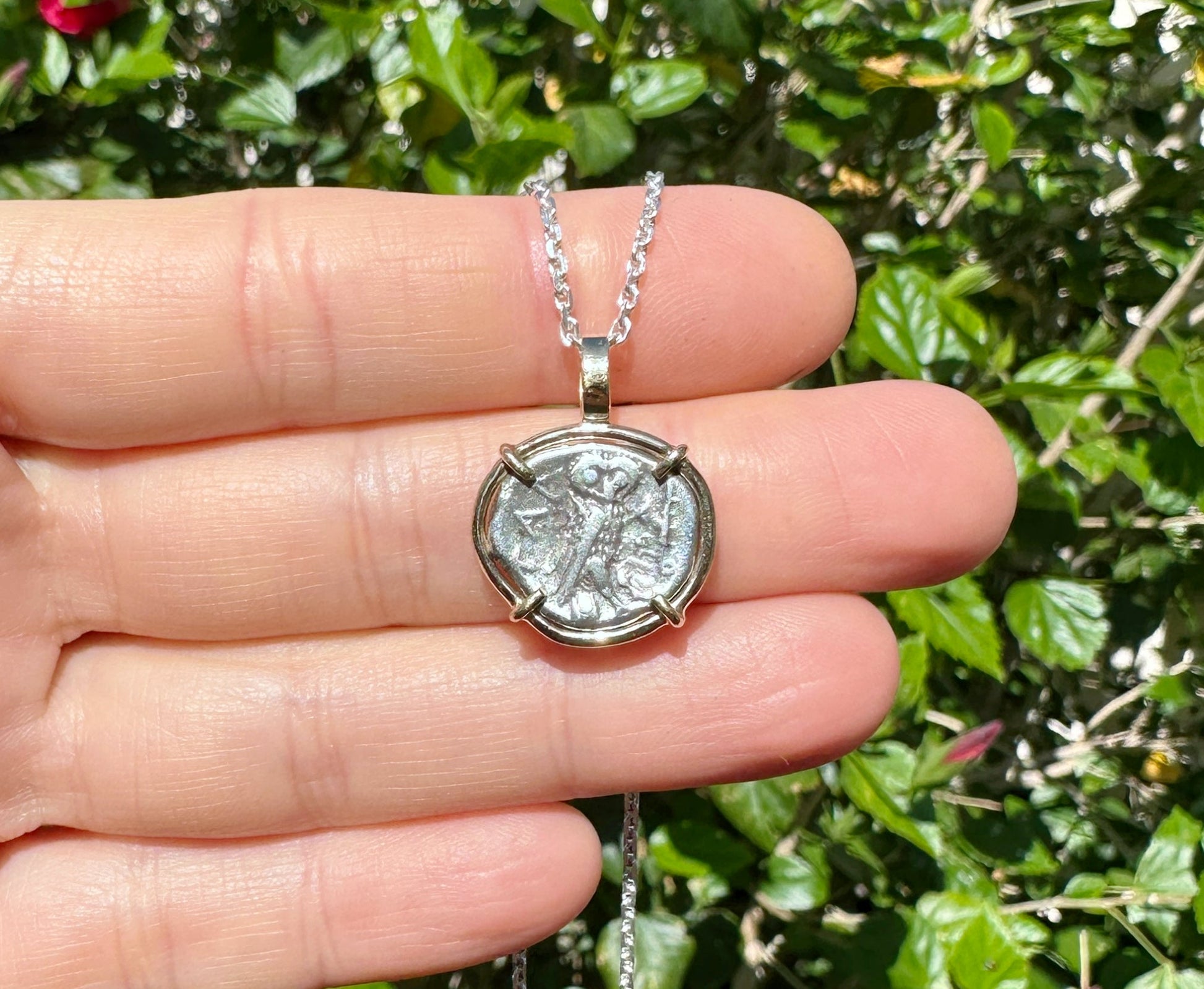 Athena owl coin necklace