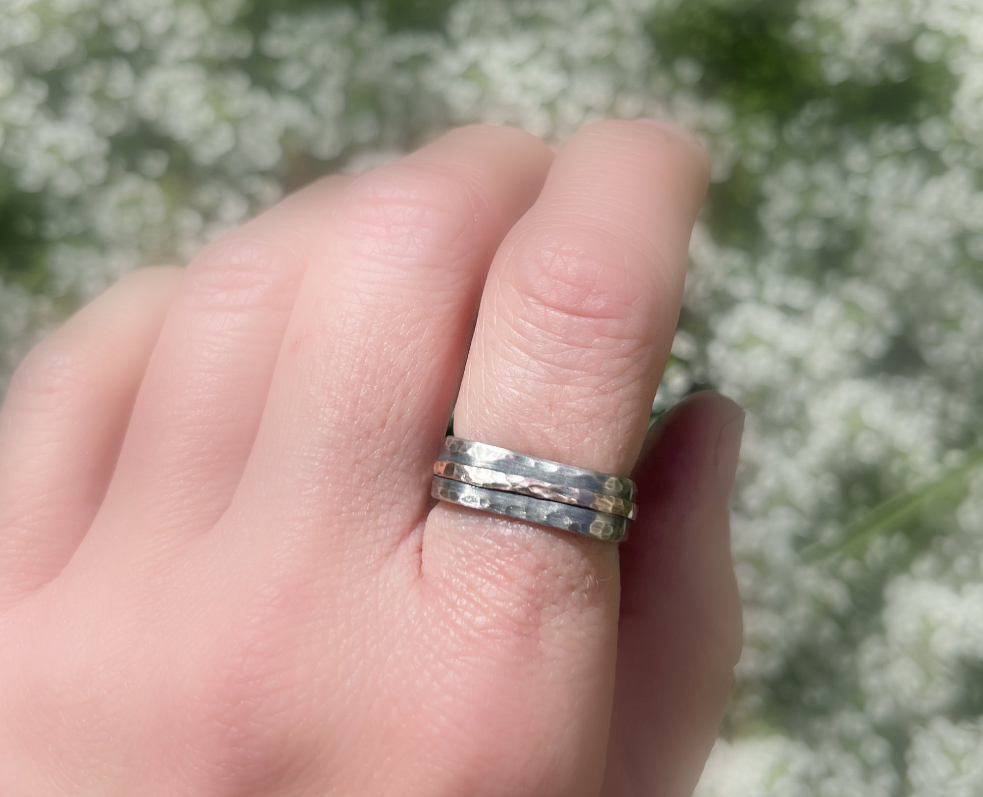 bronze and dark sterling silver square ring