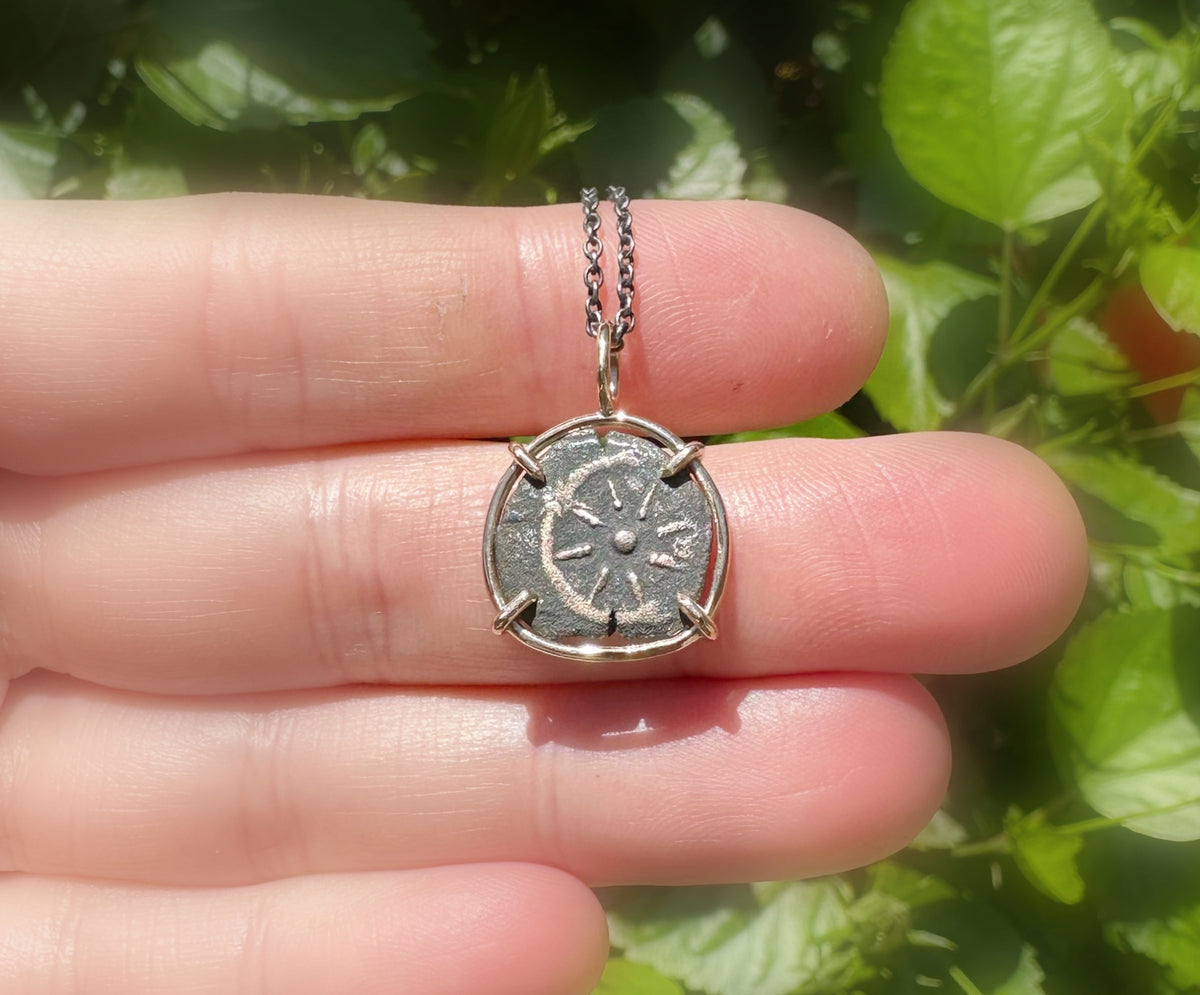 Ancient Widows Mite Coin Pendant: Sterling Silver Biblical Necklace