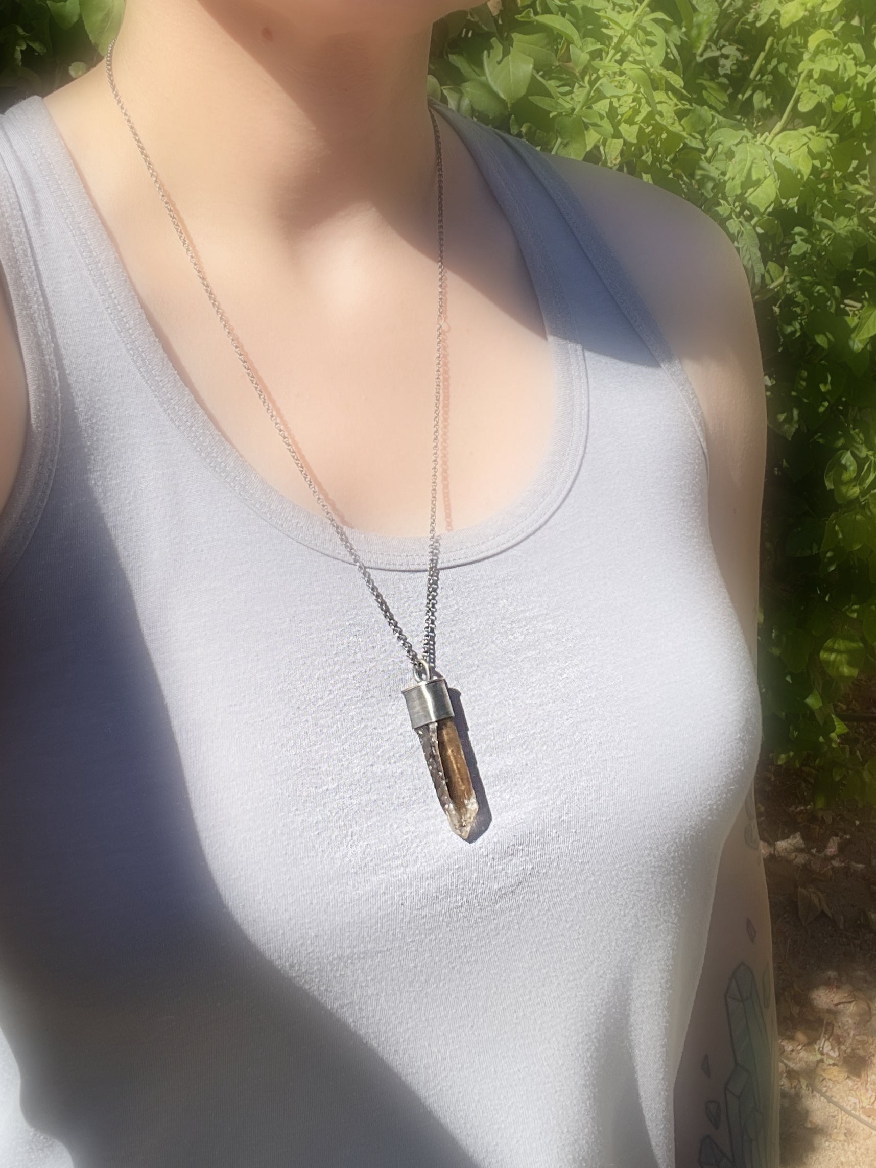 smoky quartz crystal necklace