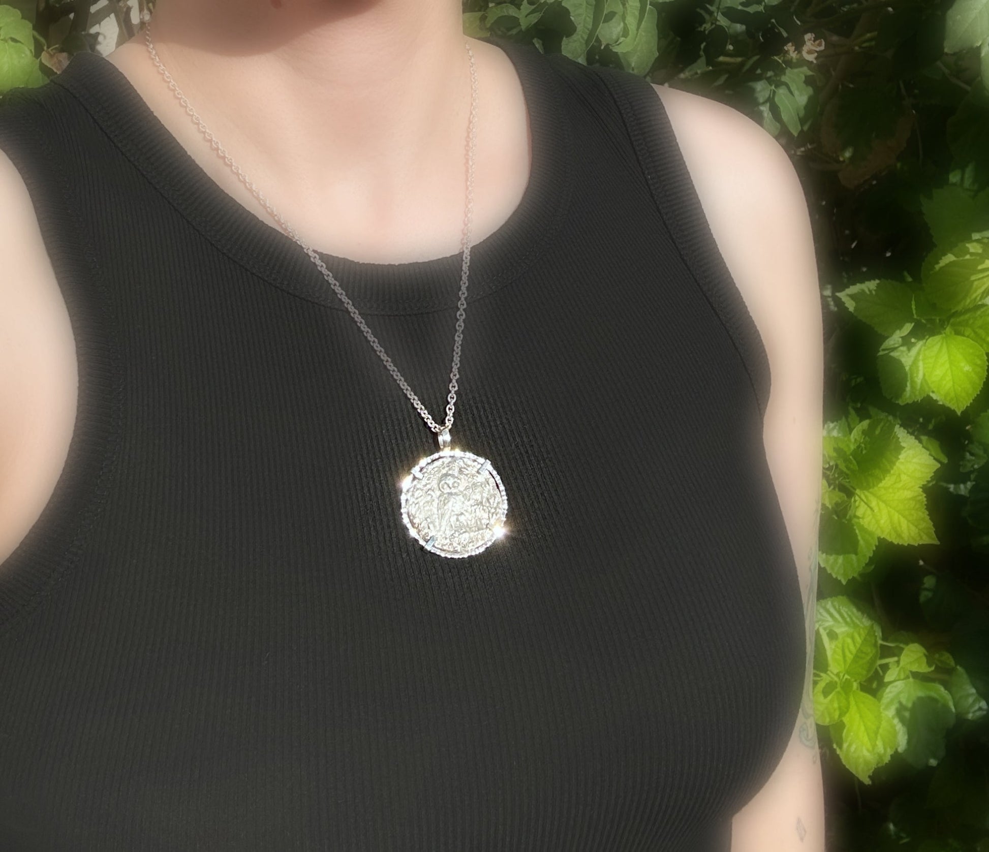 Silver Owl of Athena coin necklace the odyssey coins
