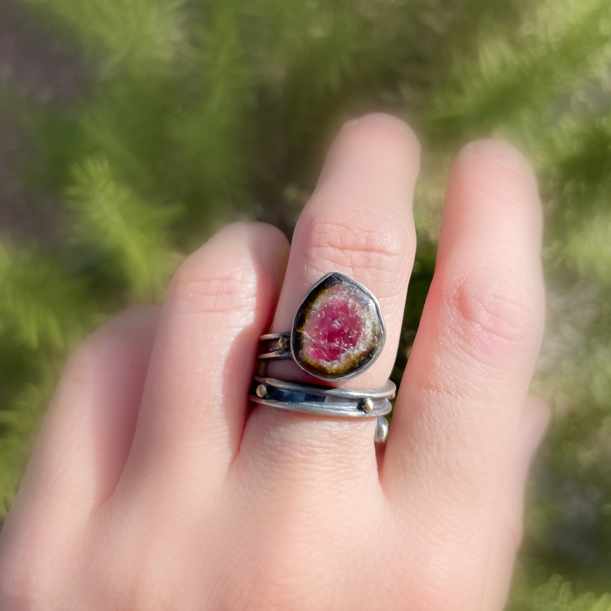 watermelon tourmaline ring, statement ring