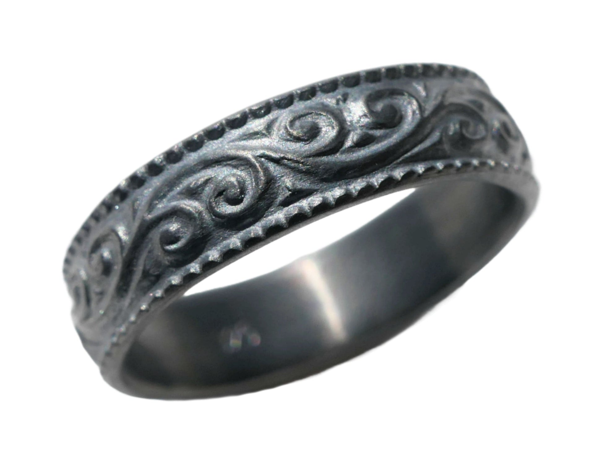 dark silver wedding band paisley pattern