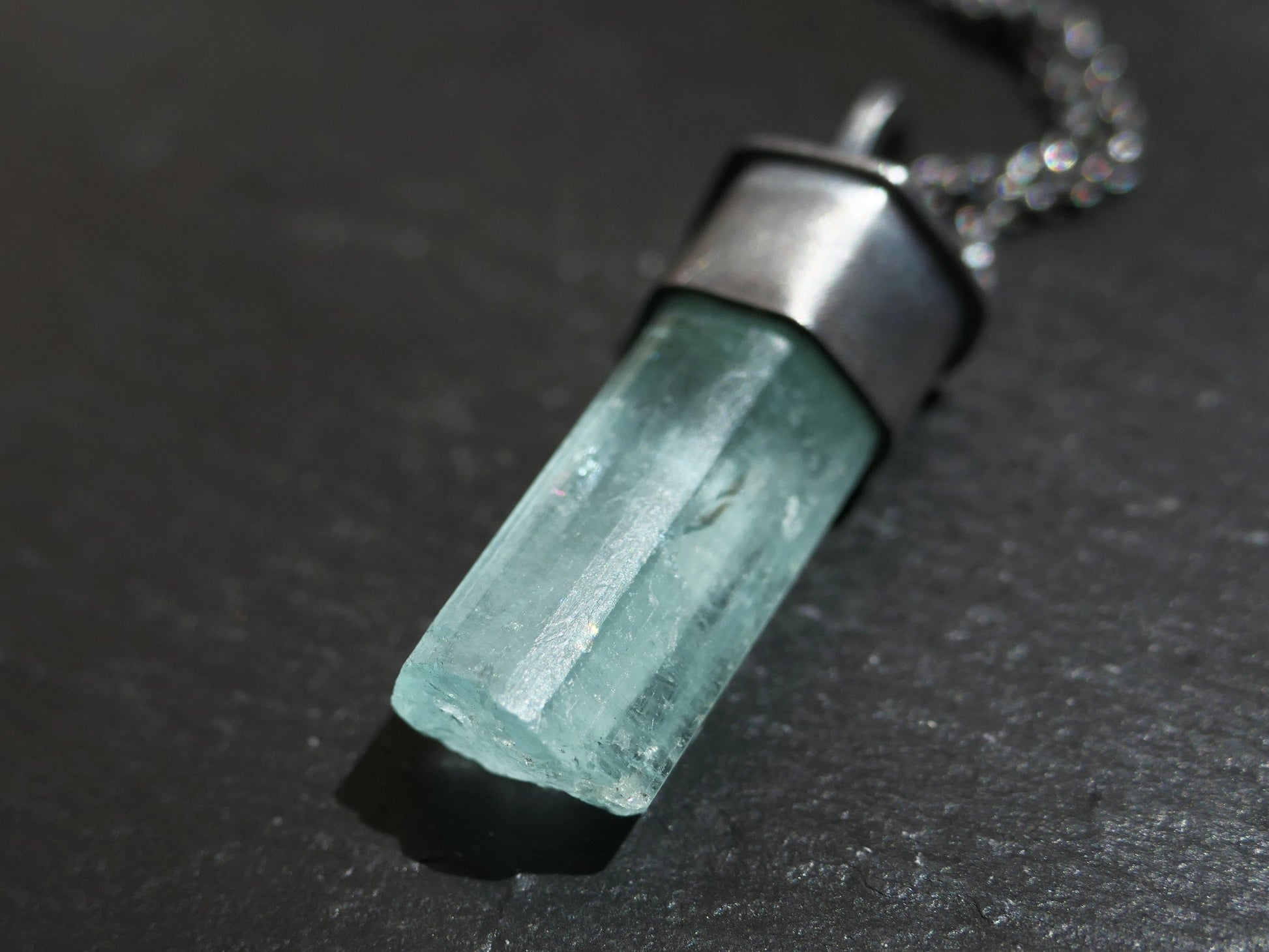 big Aquamarine crystal necklace