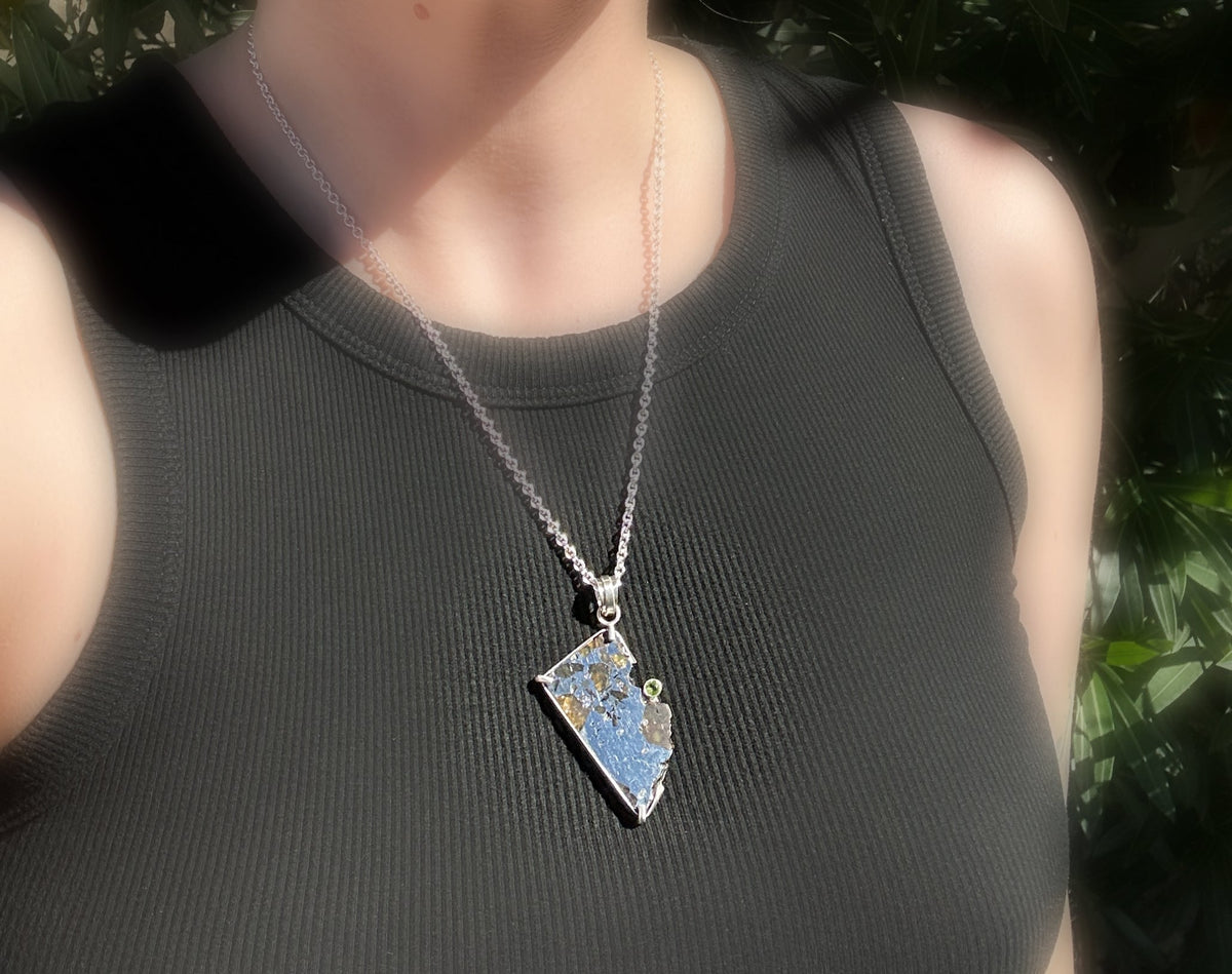 Pallasite Meteorite Necklace with Peridot Olivine Gemstone