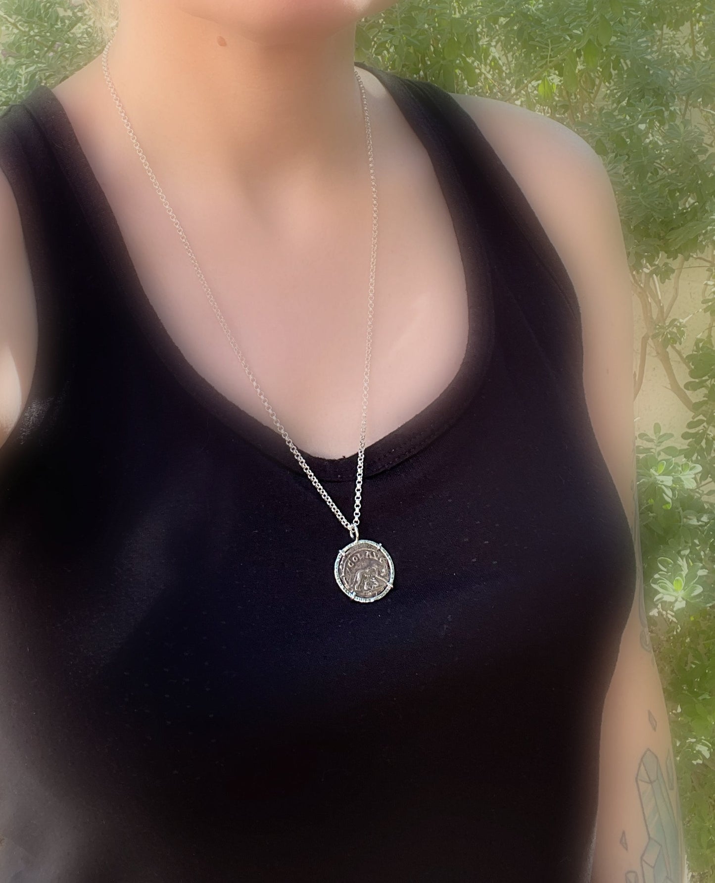 silver she-wolf coin necklace pendant