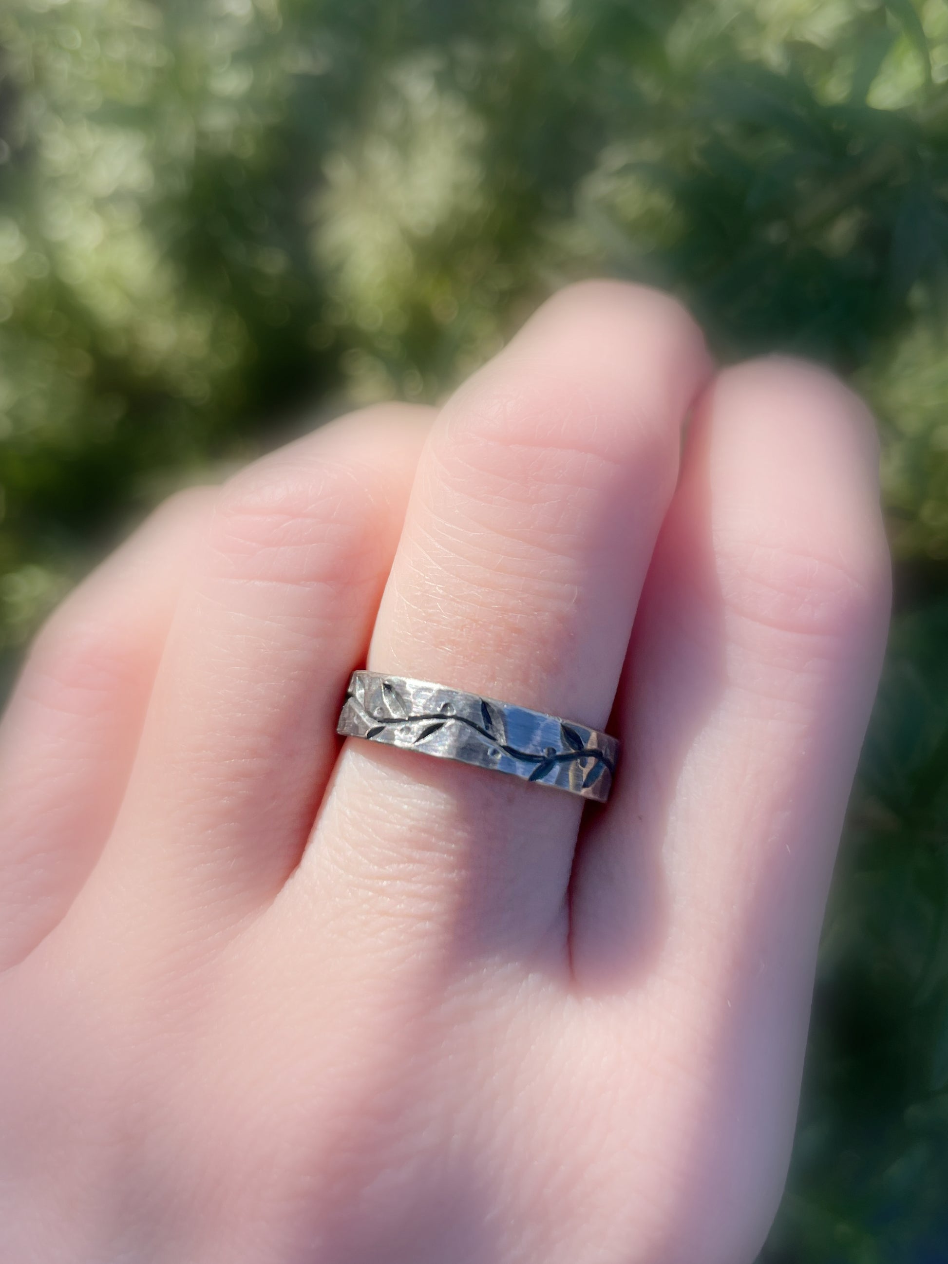 hand engraved silver vine ring - CrazyAss Jewelry Designs