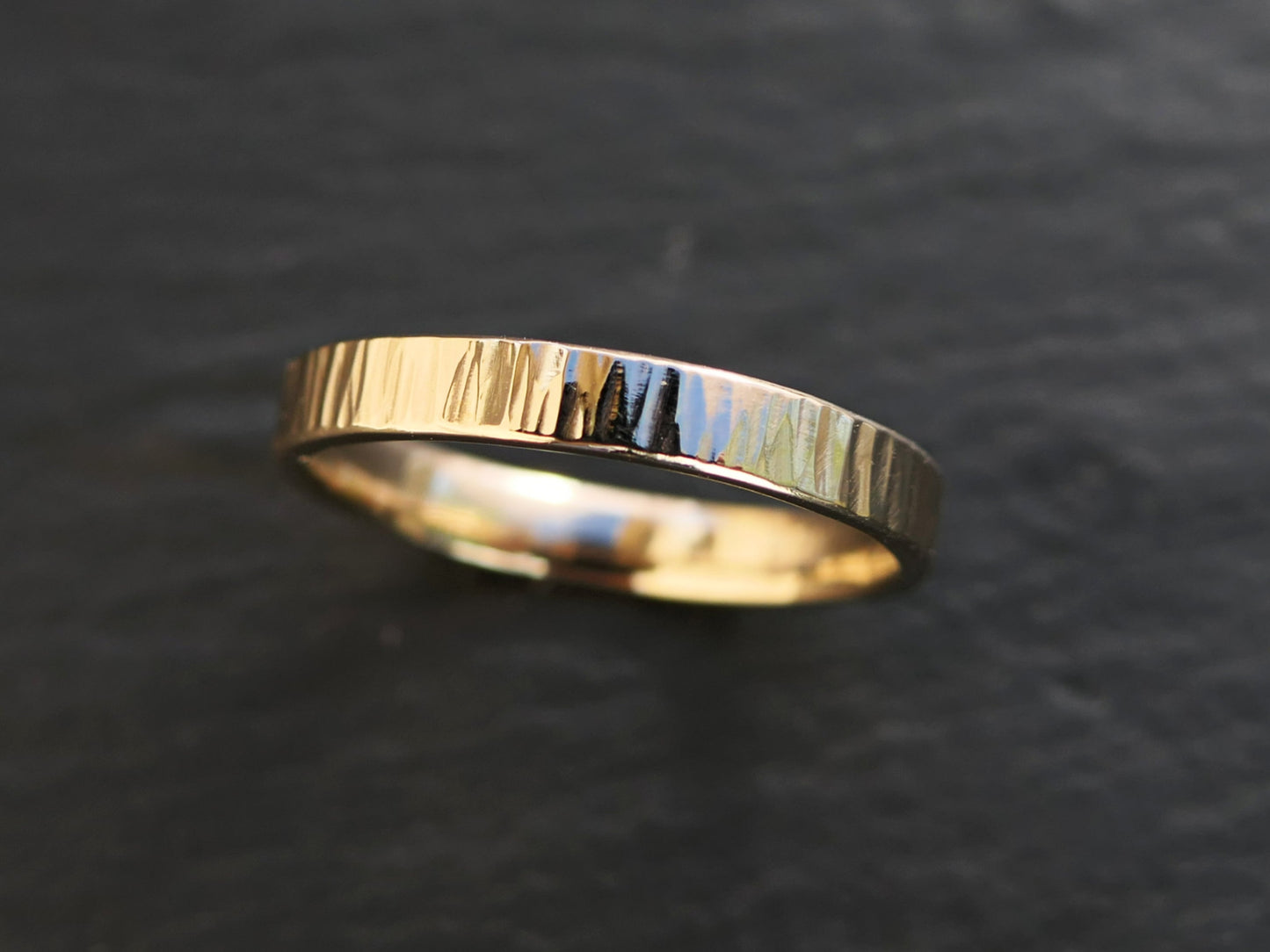 14k Gold Wood Grain Ring slim engagement