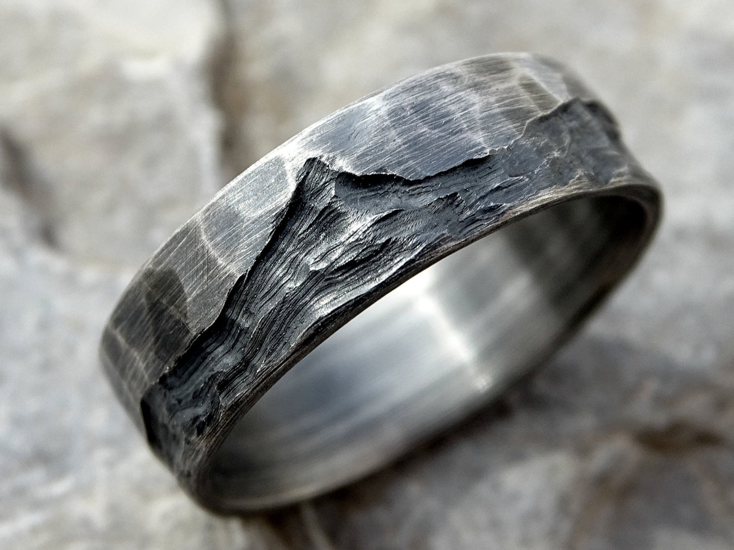 engraved silver wave ring