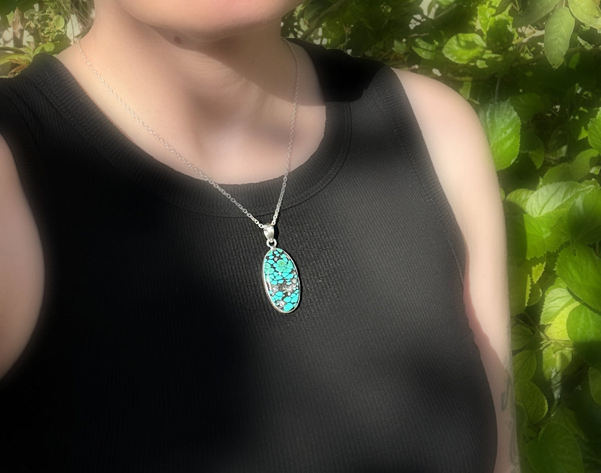 turquoise pendant necklace with diamond accents