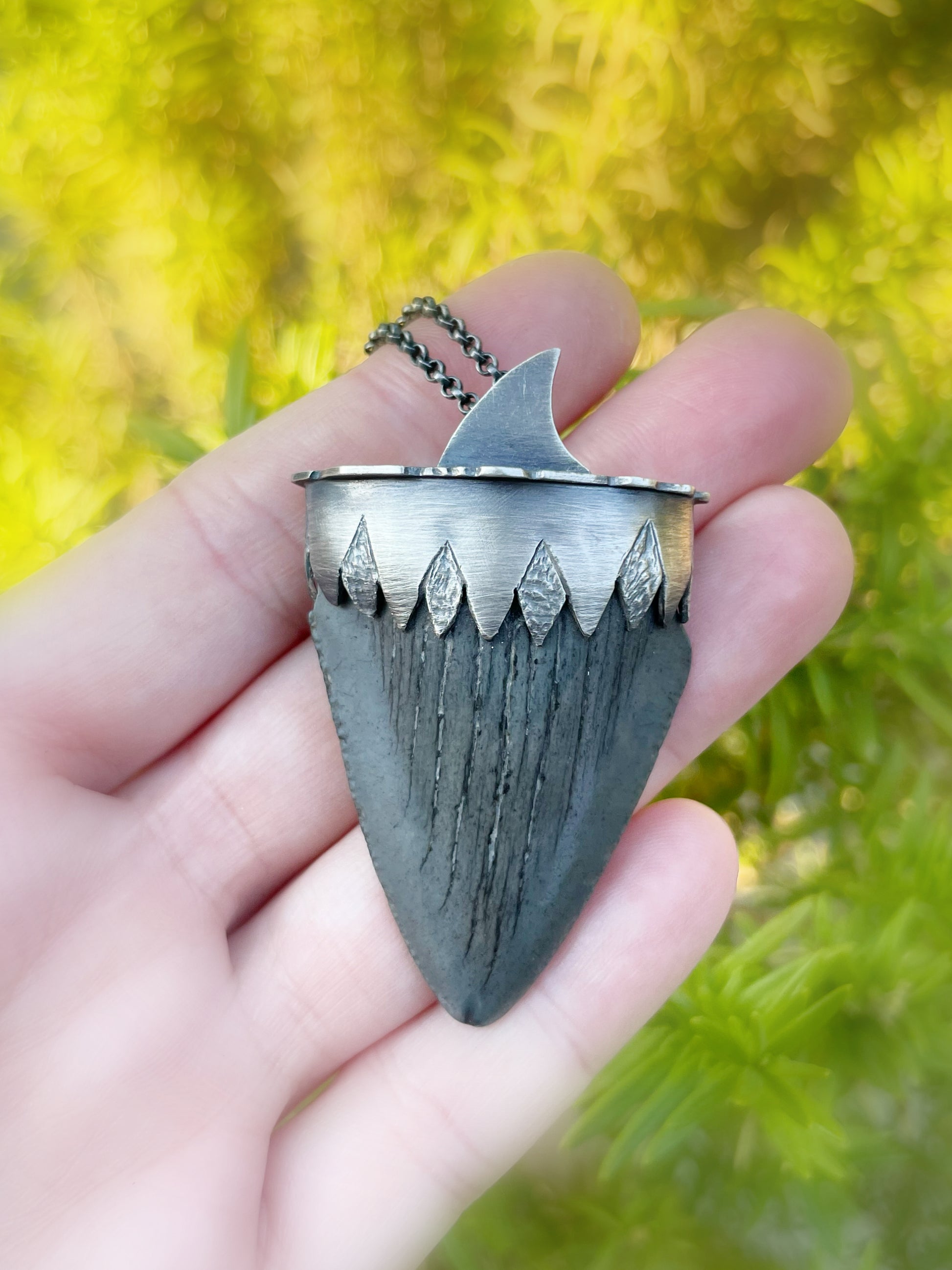 Megalodon tooth necklace, unique men's jewelry