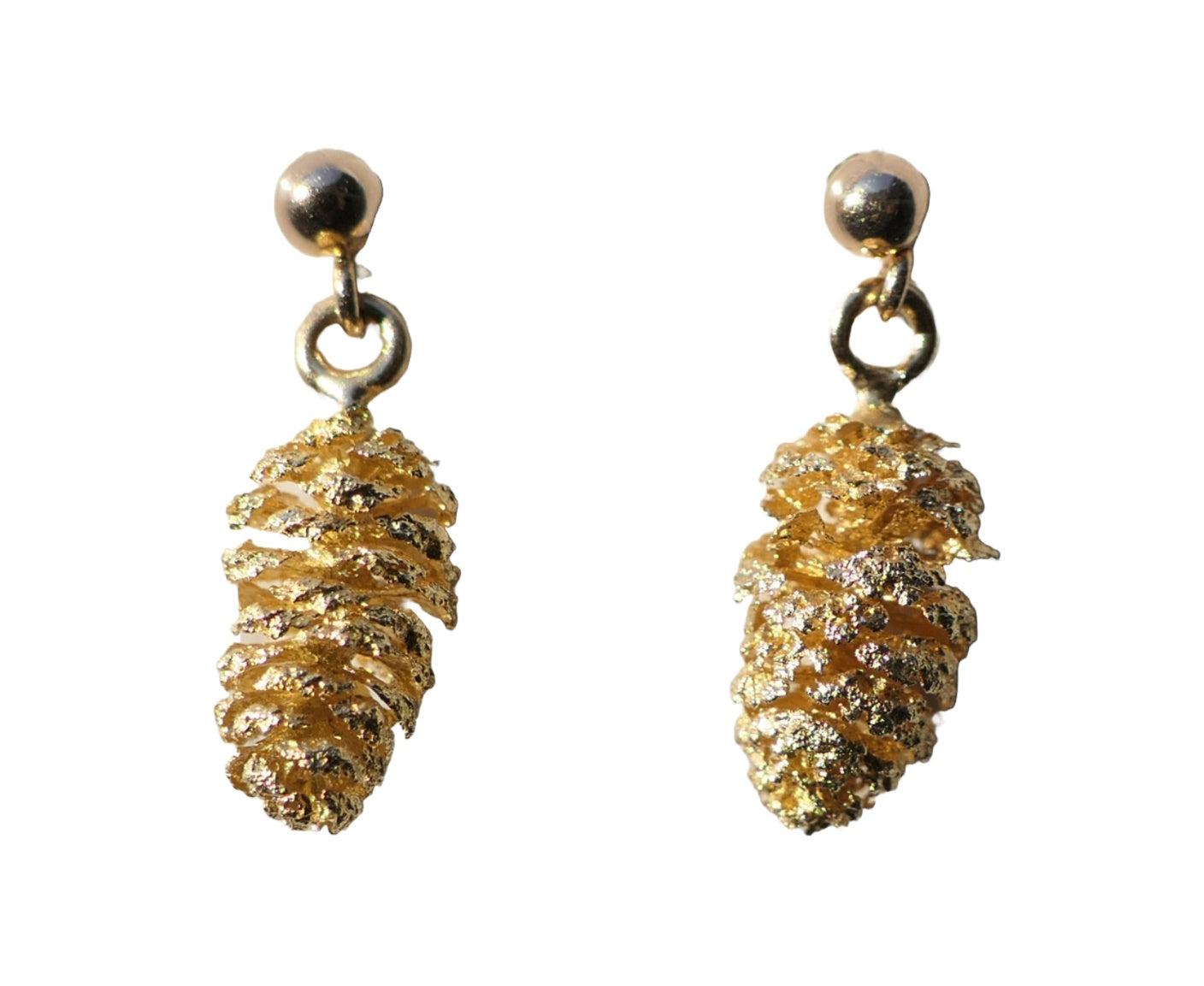 14k gold pine cone earrings