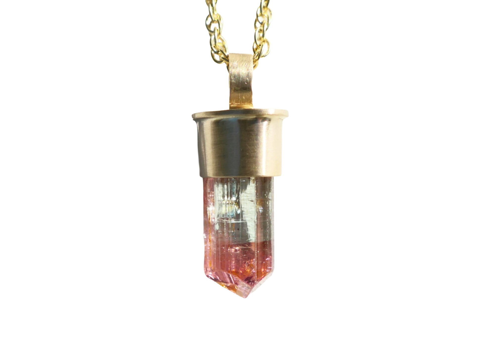 bi color tourmaline crystal set in 14K gold