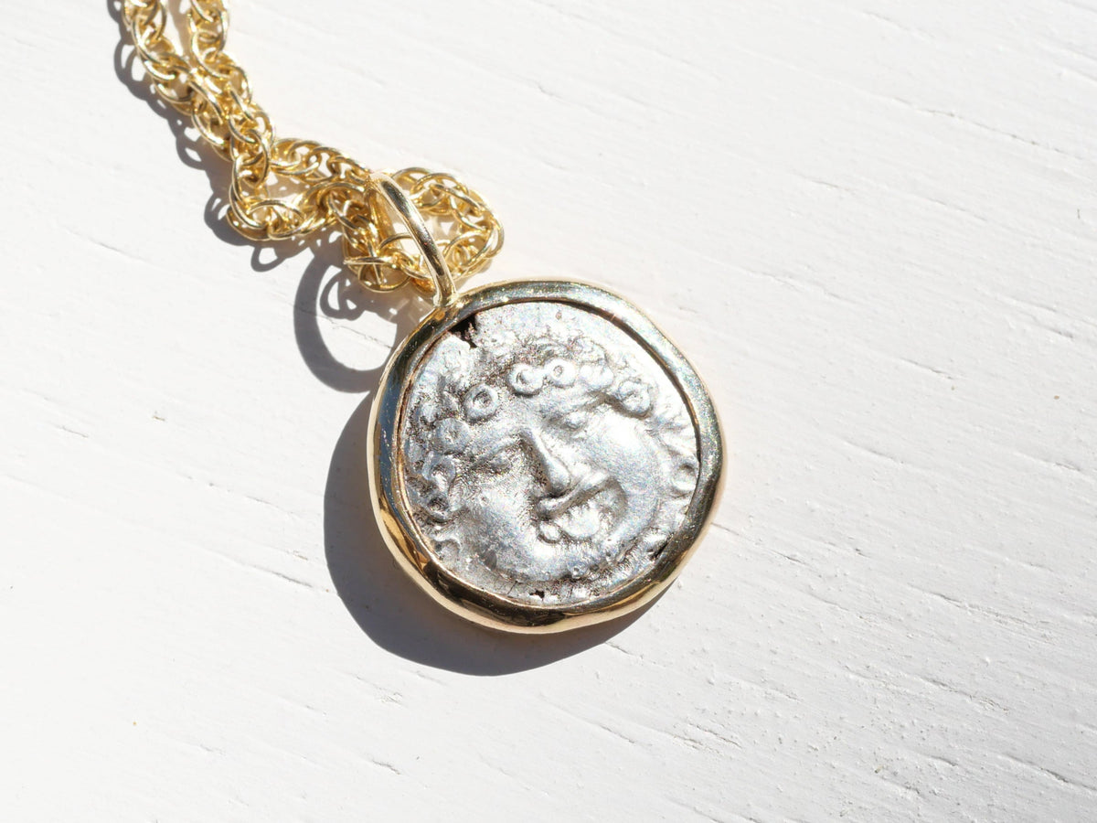 Genunie Ancient Medusa Coin Pendant set in 14K gold