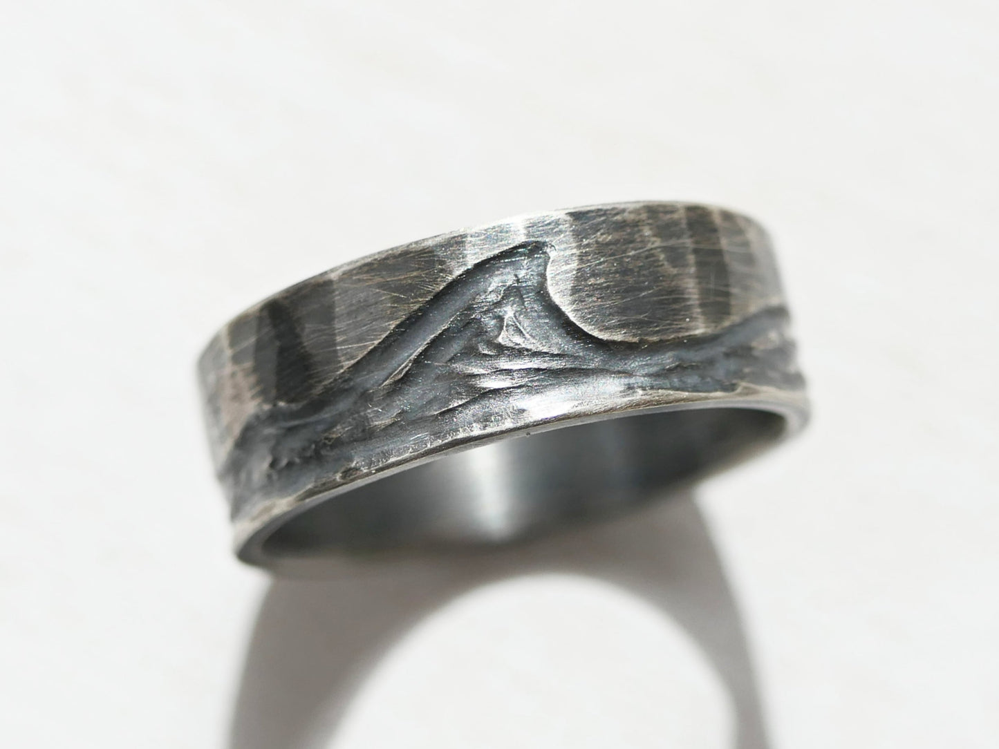 Silver wave ring men's wedding band