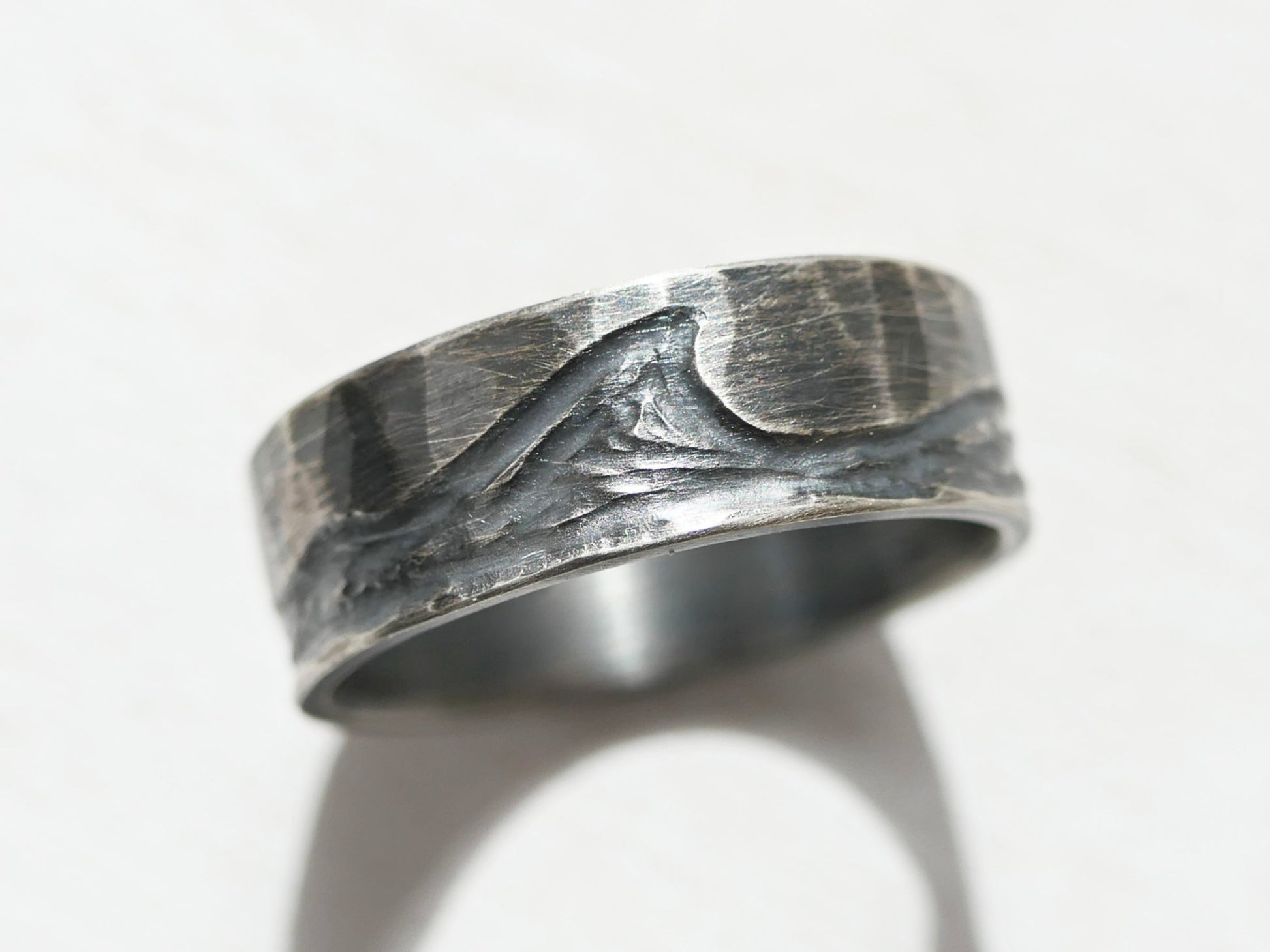 Silver wave ring men's wedding band