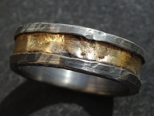 sterling silver and 14k gold viking ring 