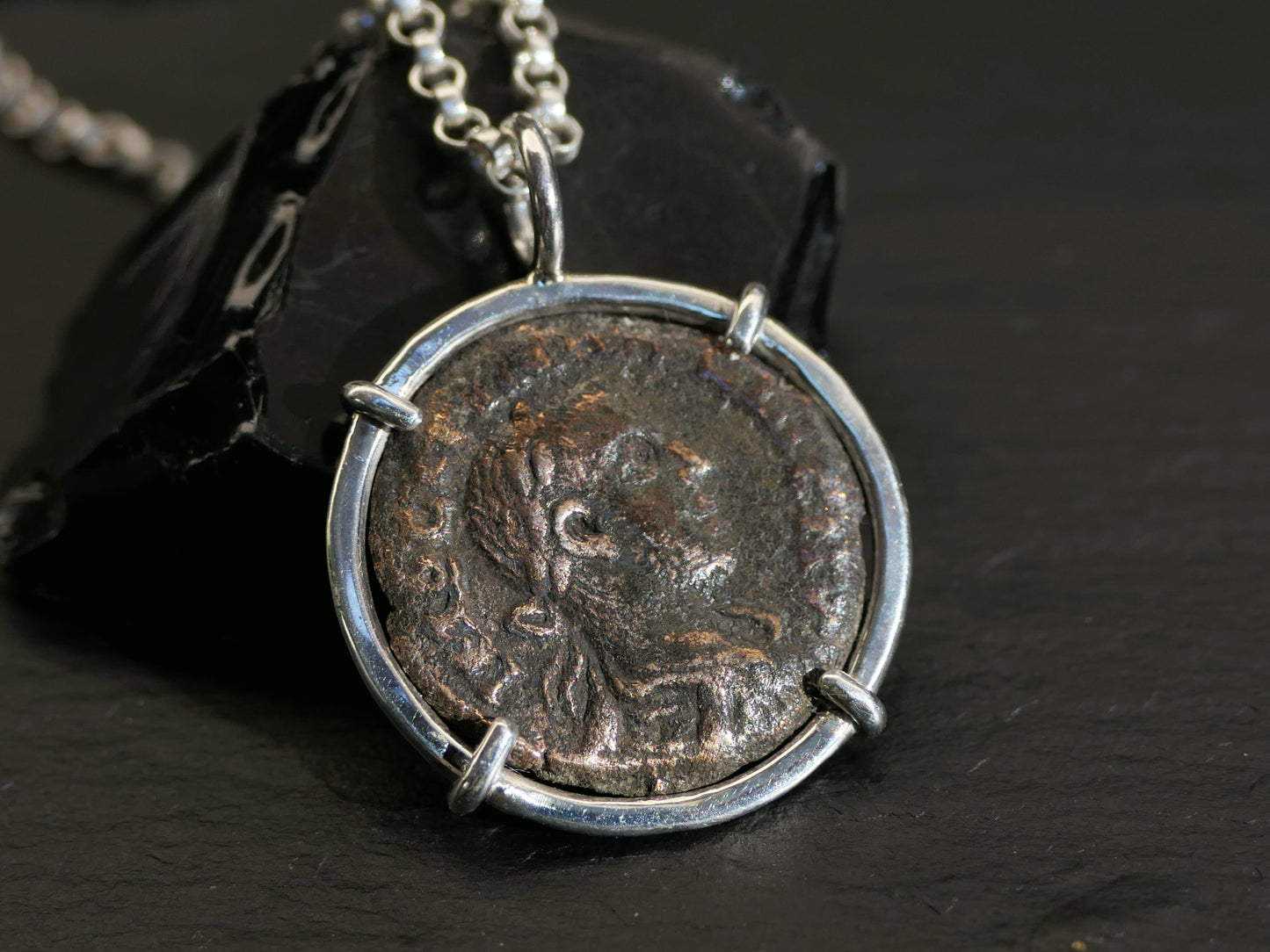 ancient Roman she-wolf coin pendant