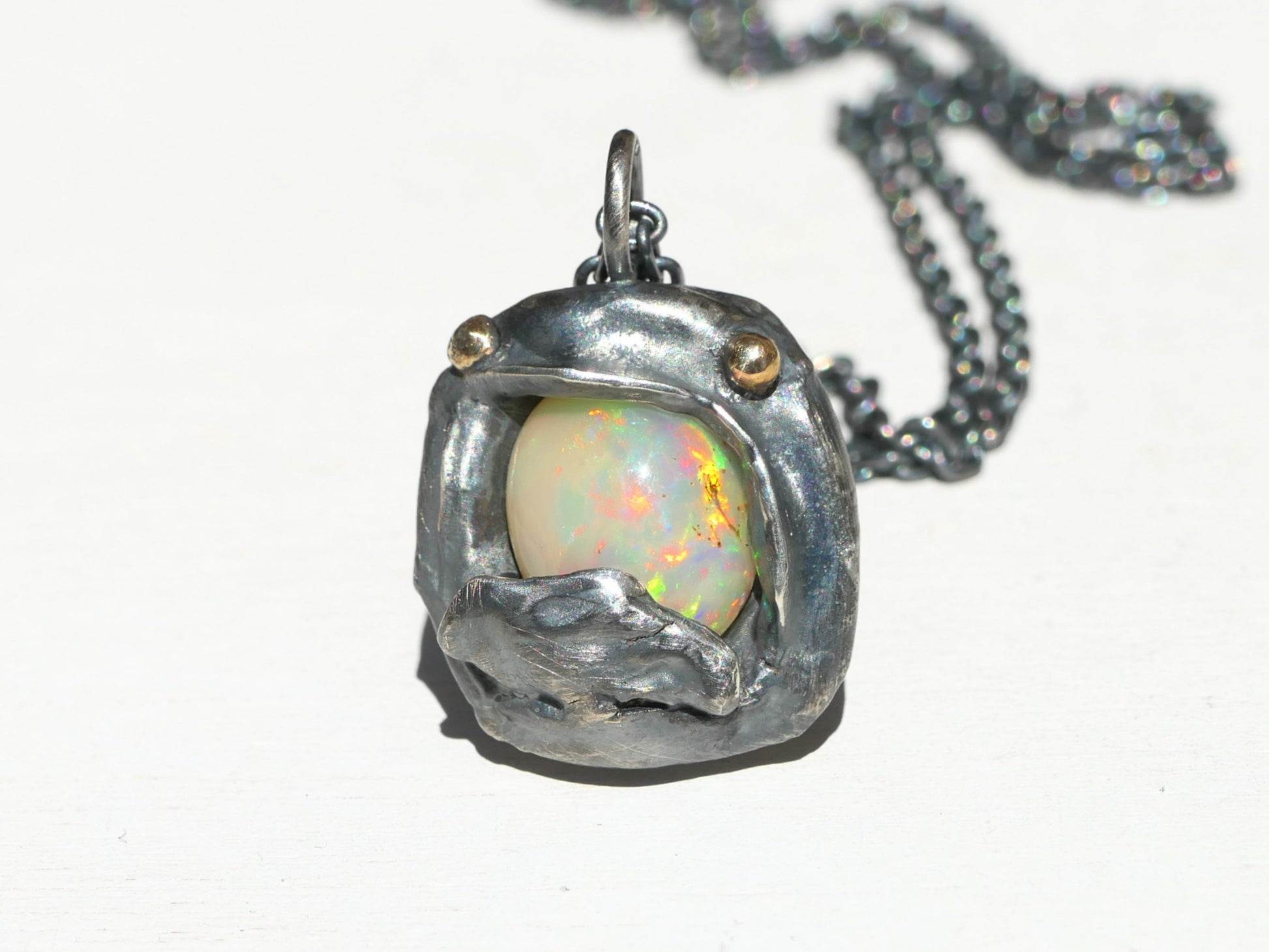watercast Ethiopian opal pendant sterling silver 14k gold