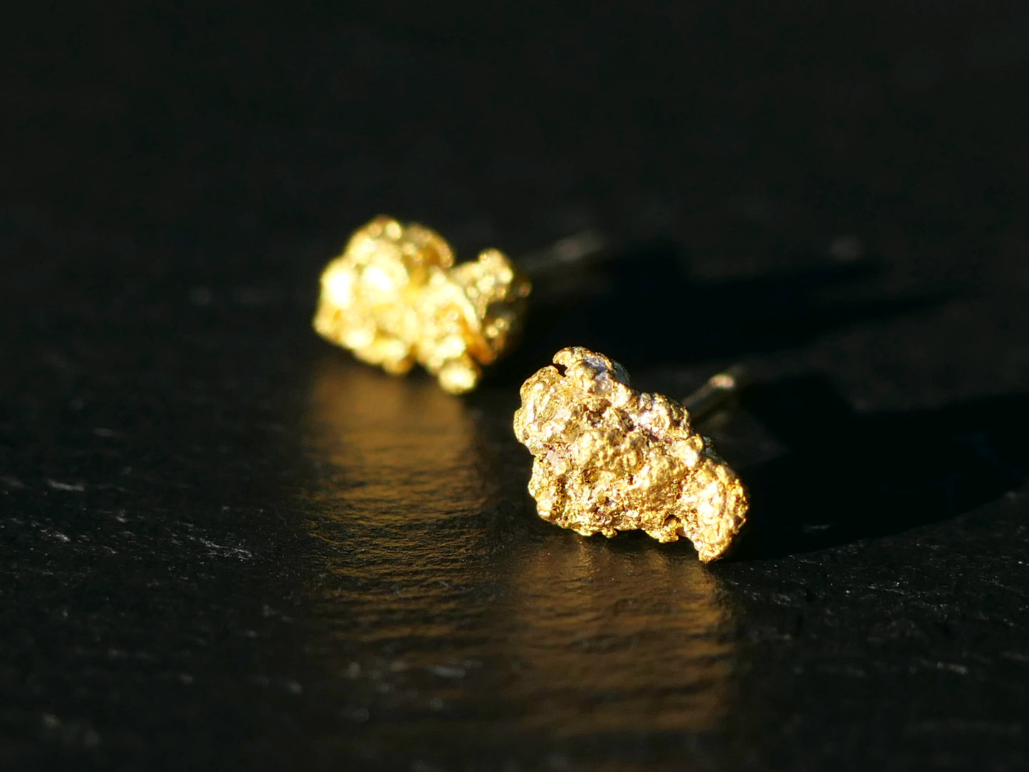 small gold studs, real gold nugget earrings