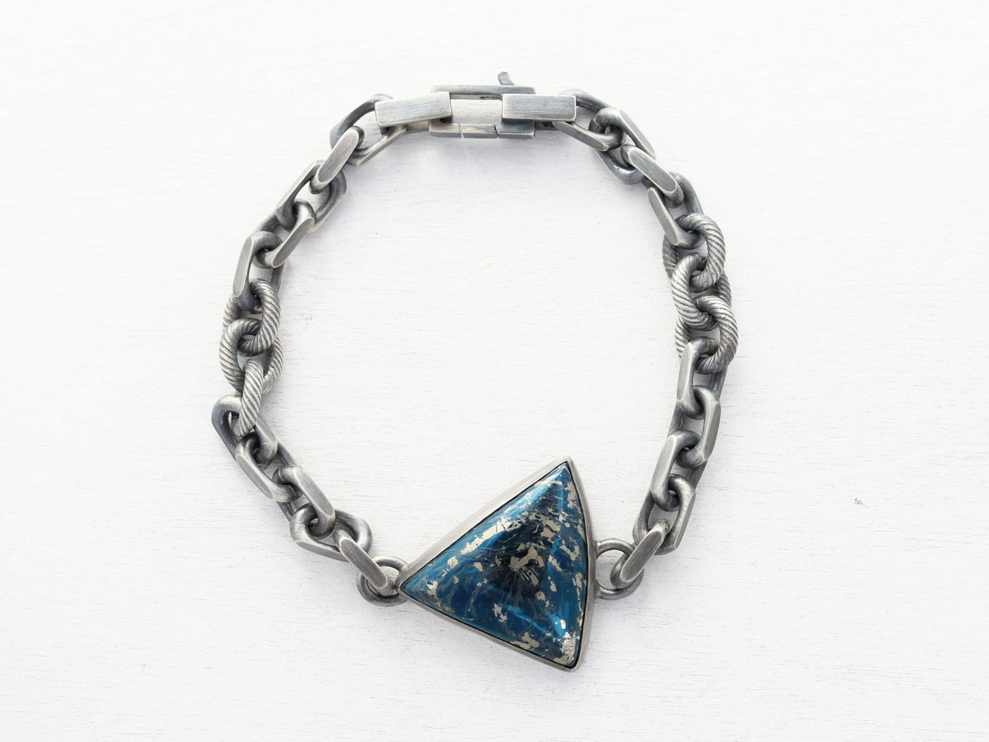 Large Covellite Link Bracelet Dark Sterling Silver