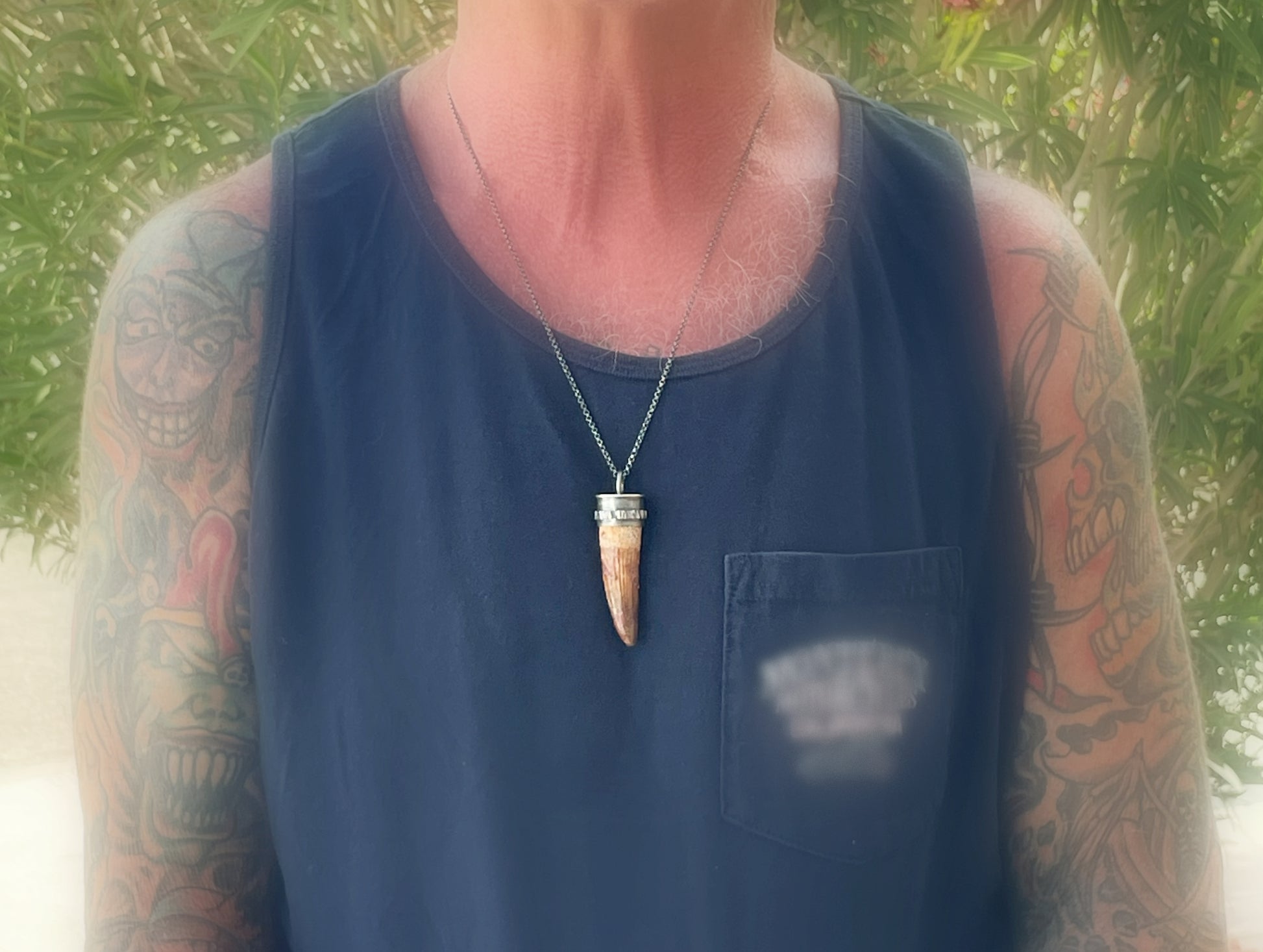 real Spinosaurus tooth silver necklace