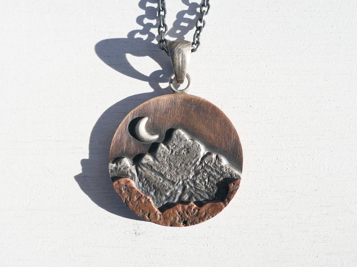 Rustic mountain pendant mixed metal necklace