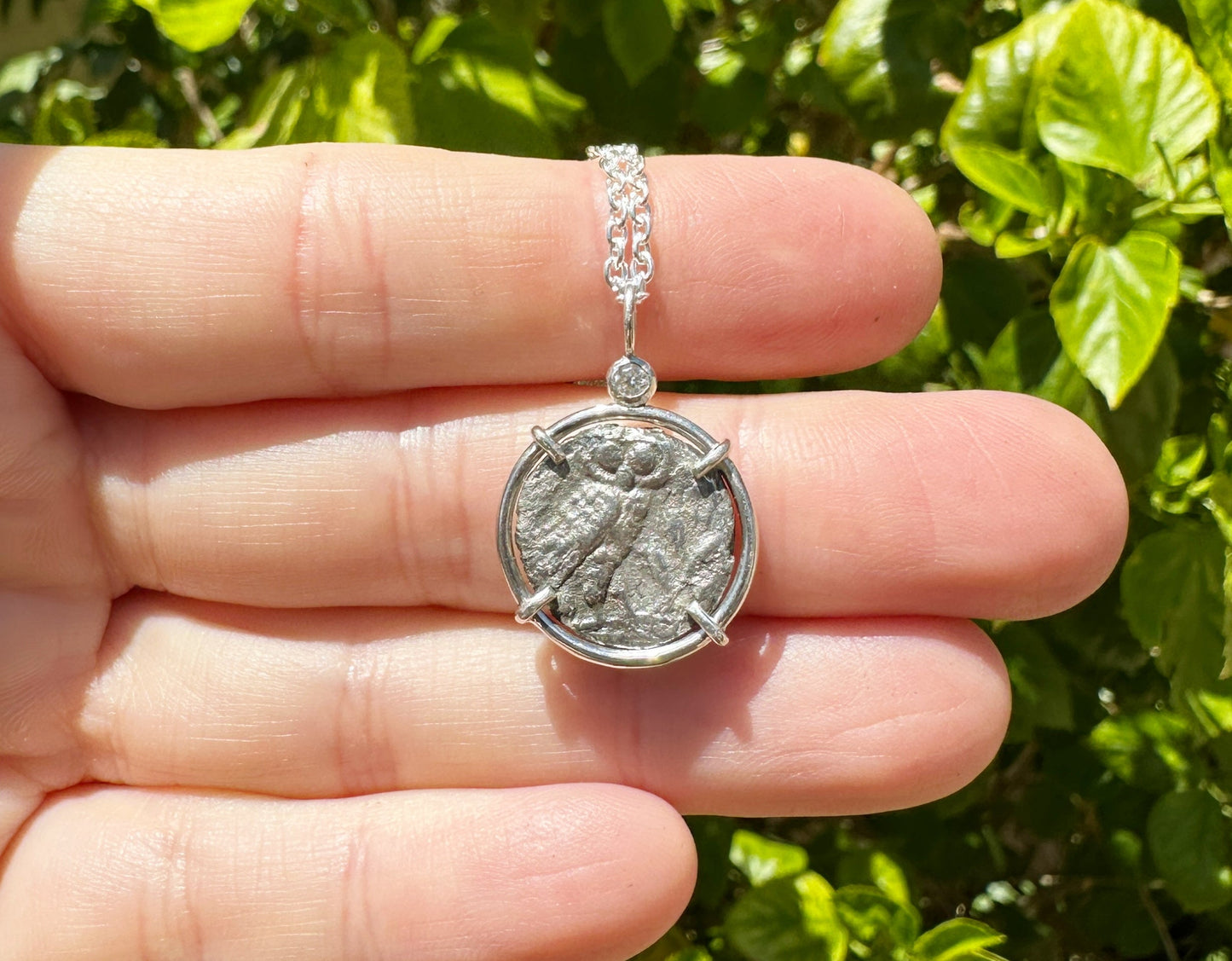 Ancient Greek owl coin pendant