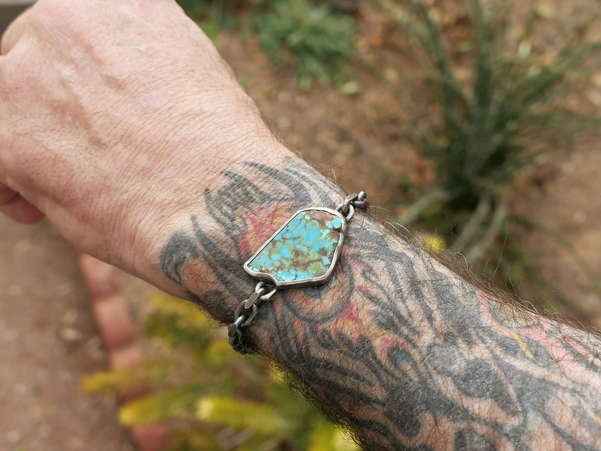 Sterling Silver  Turquoise Nugget Bracelet for men