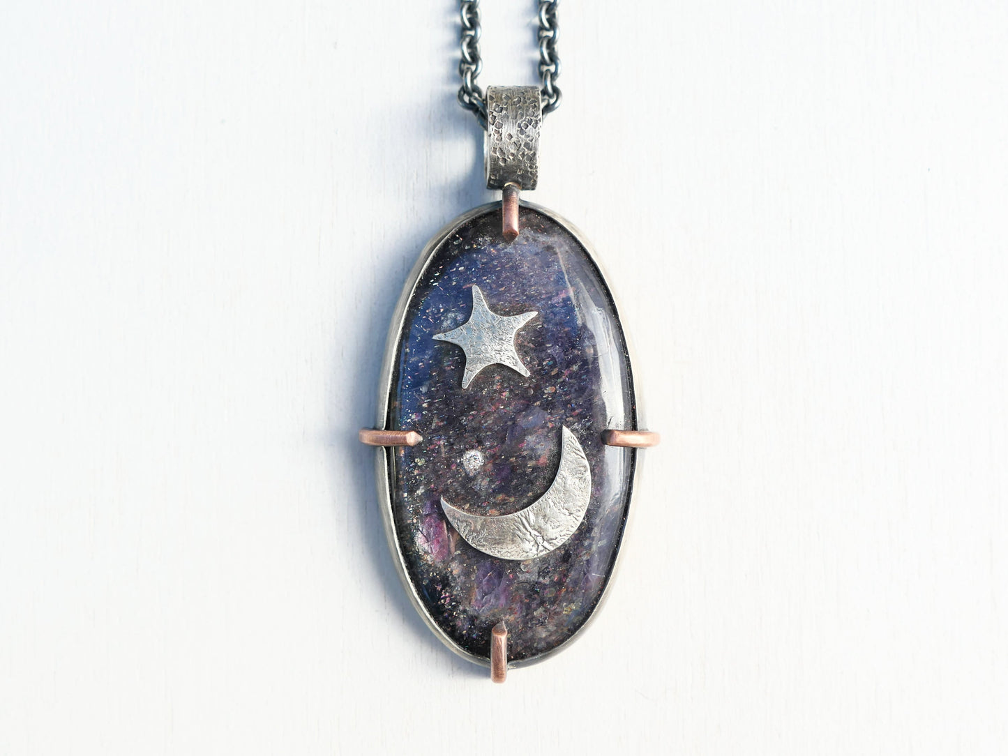 Iolite Sunstone Pendant with Diamond Space Themed Jewelry