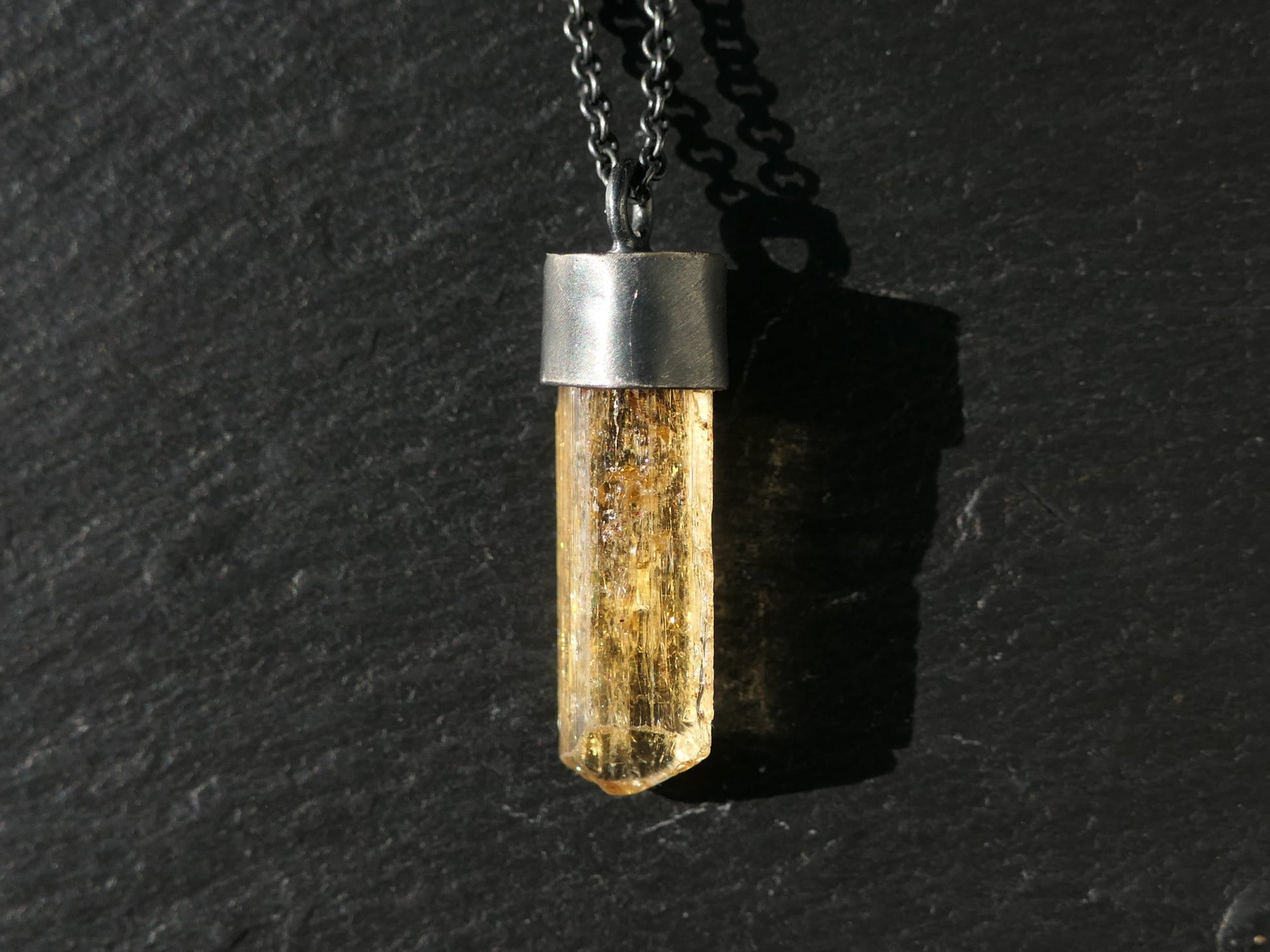 Raw Imperial Topaz pendant uncut Topaz crystal necklace