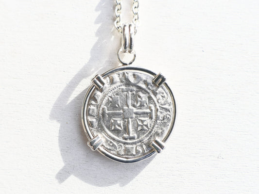 Silver Crusader coin necklace