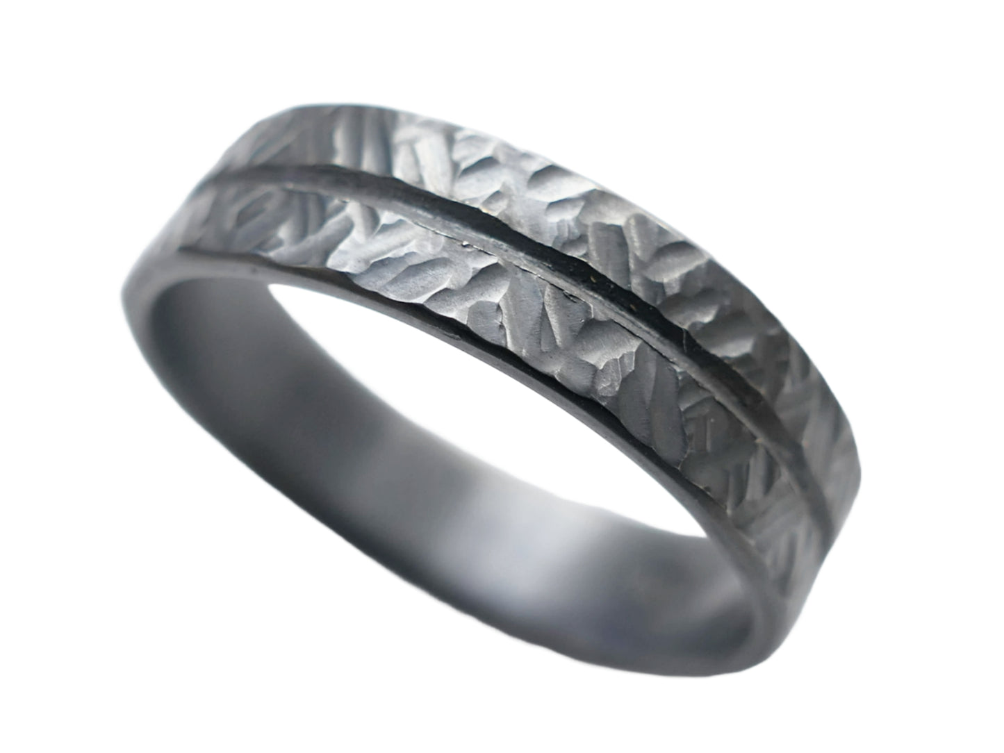 modern wedding band black silver ring