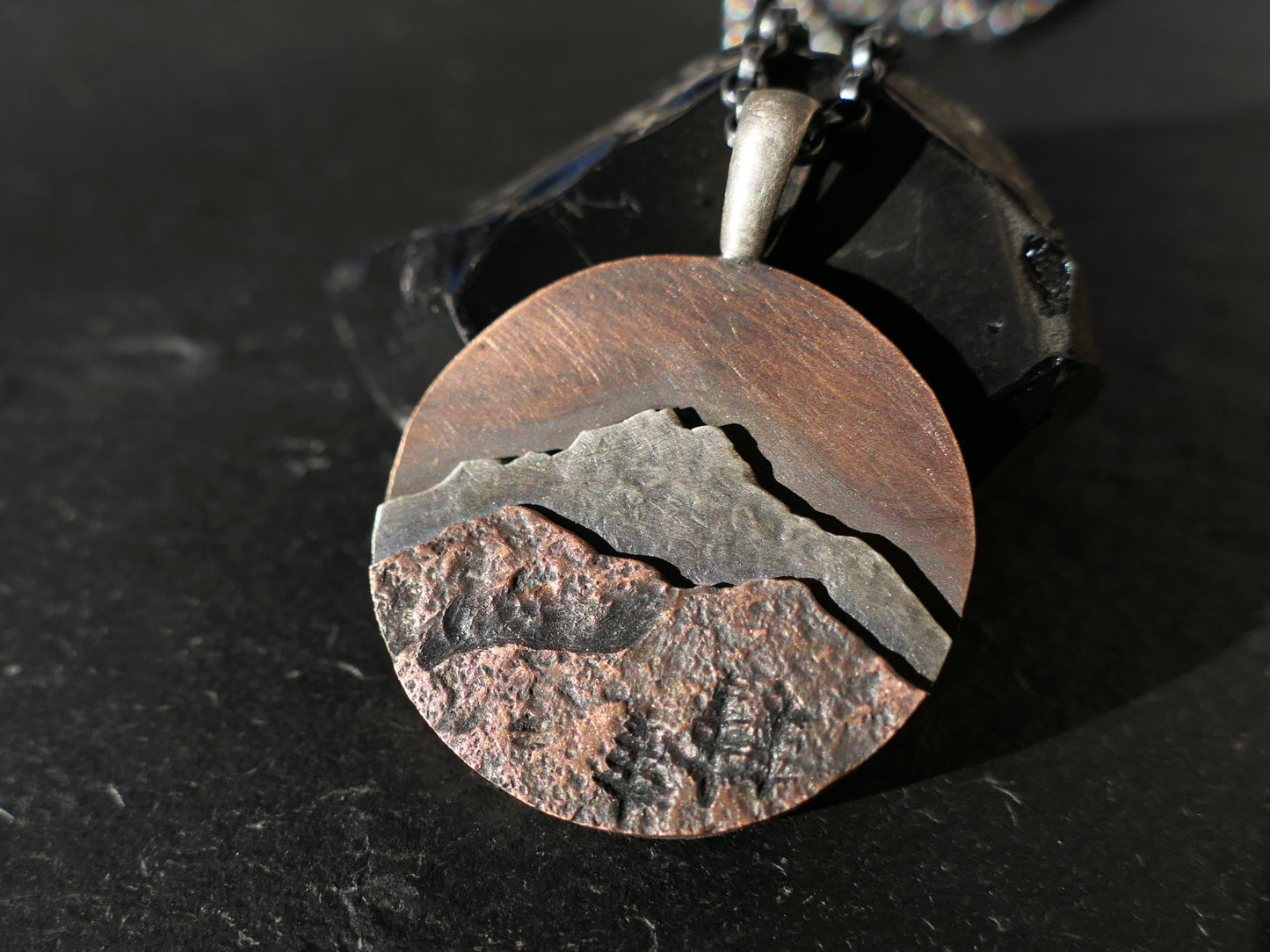 mixed metal mountain range pendant