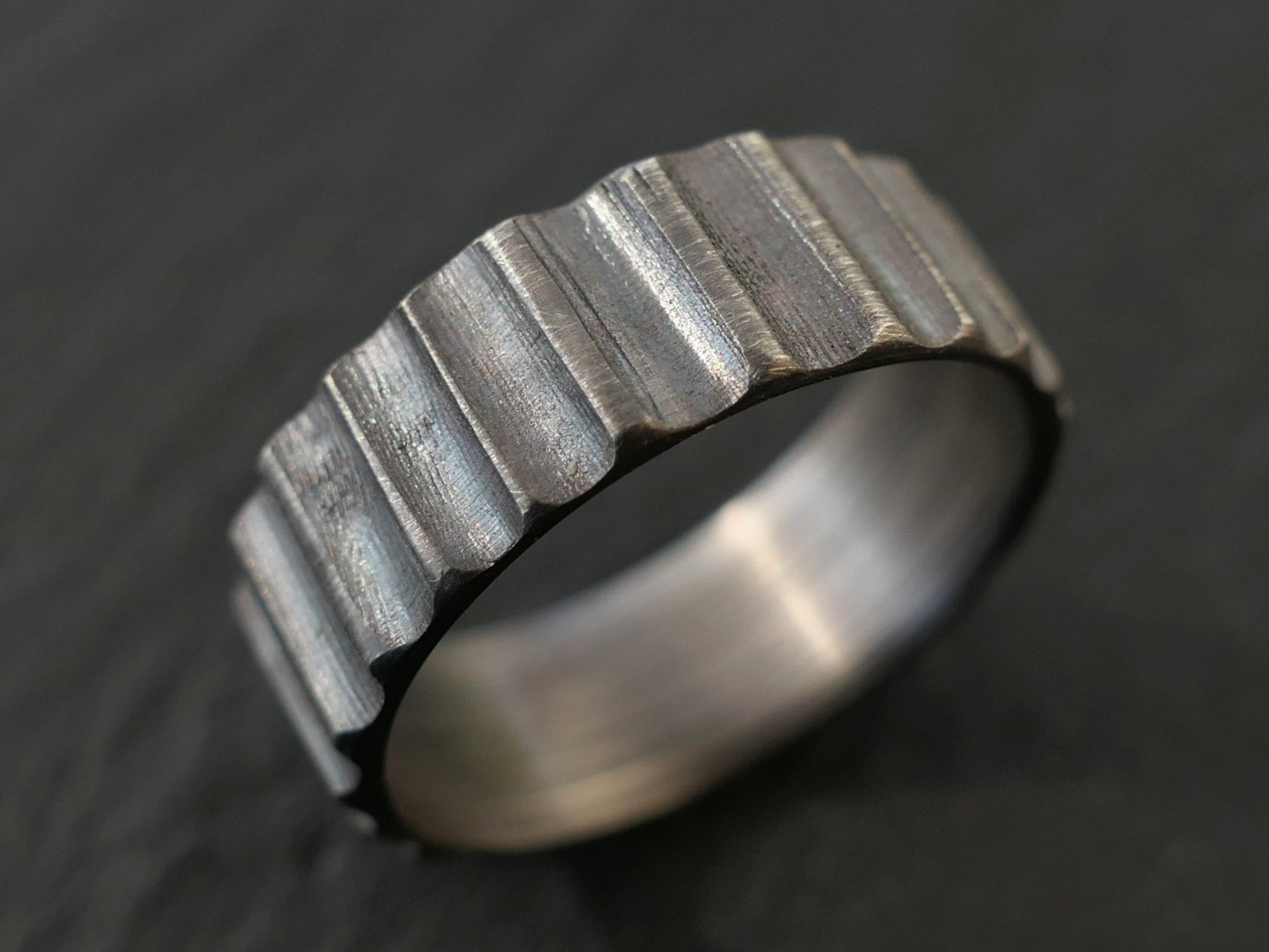 dark silver gear ring for men
