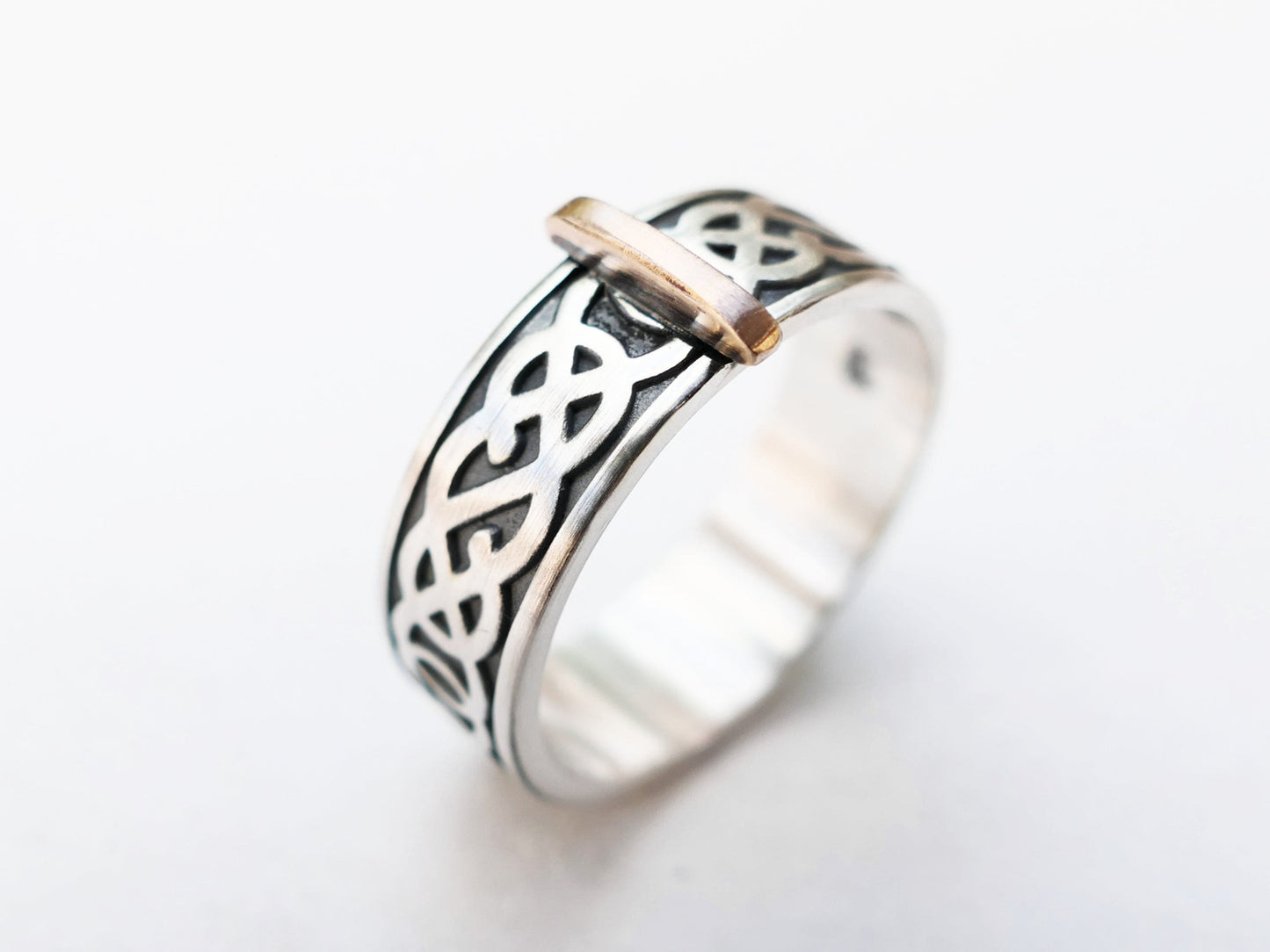 bold Celtic knot ring sterling silver bronze band