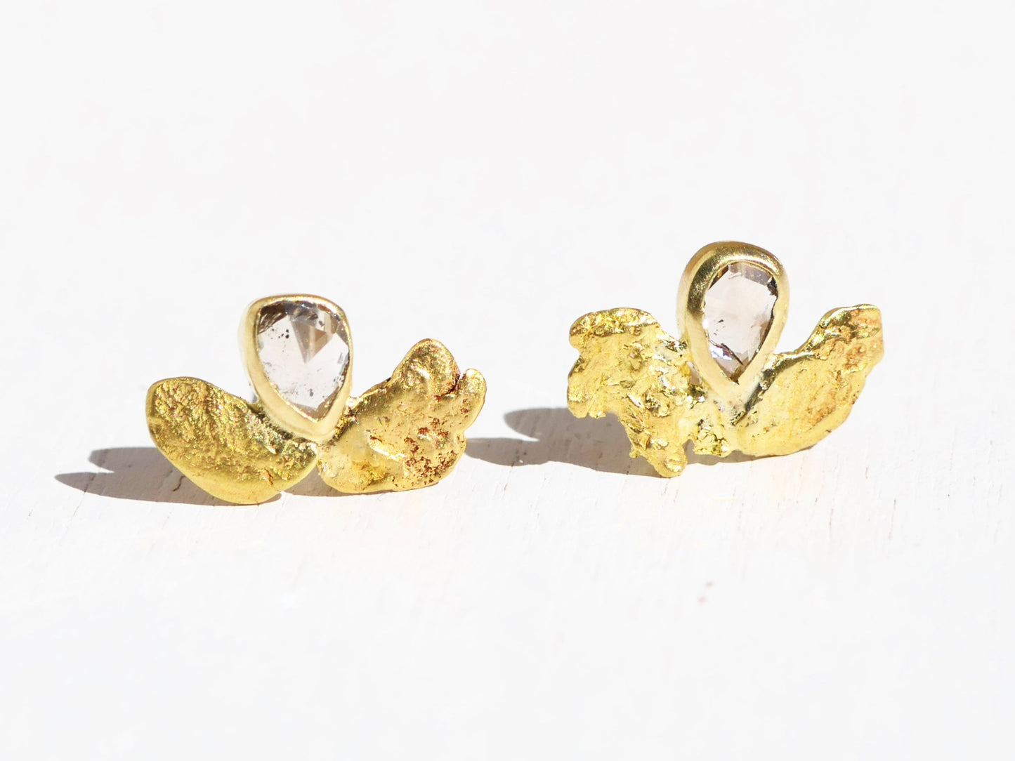 Natural Diamond Studs Gold nugget earrings
