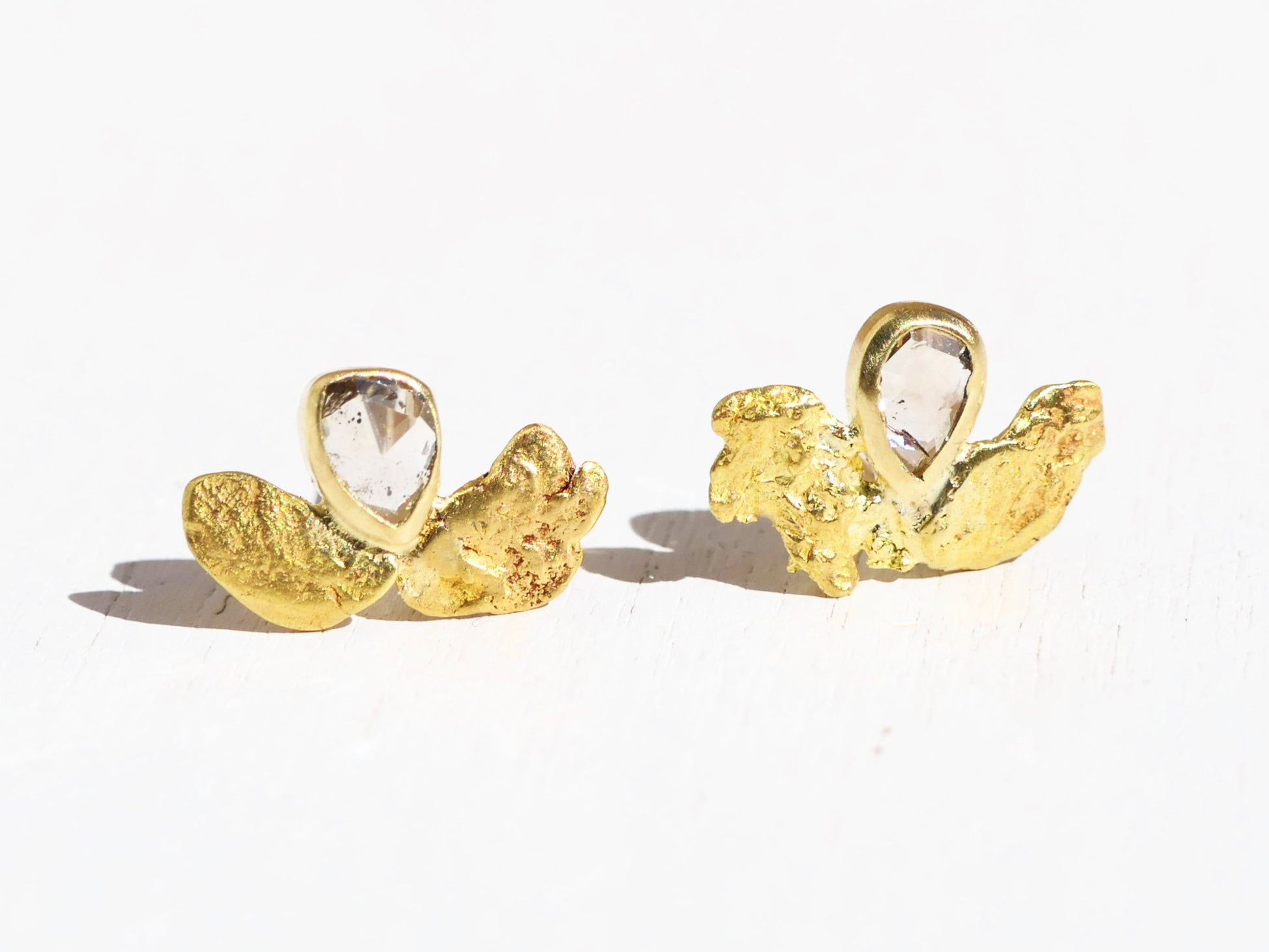 Natural Diamond Studs Gold nugget earrings