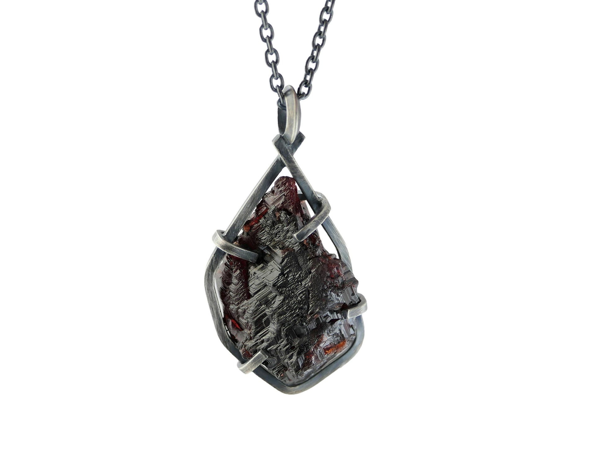 viking inspired etched garnet necklace for men 