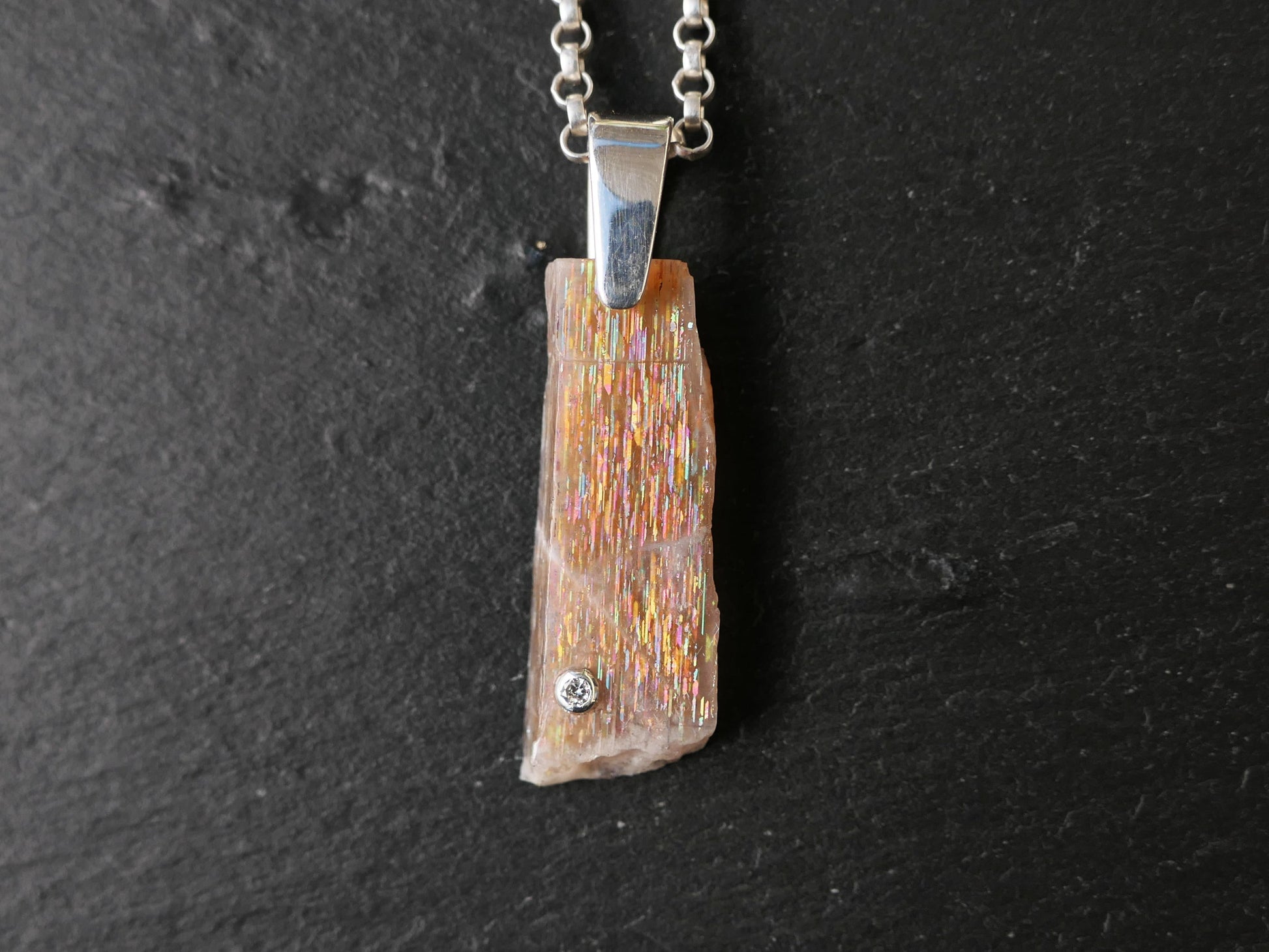 minimalist Meteor Shower Sunstone necklace pendant