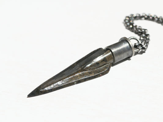 Ancient bronze Scythian arrowhead pendant in sterling silver with chain.