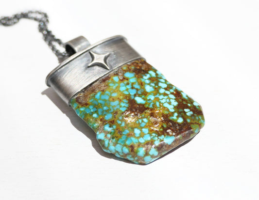 blue green Arizona turquoise pendant in dark silver